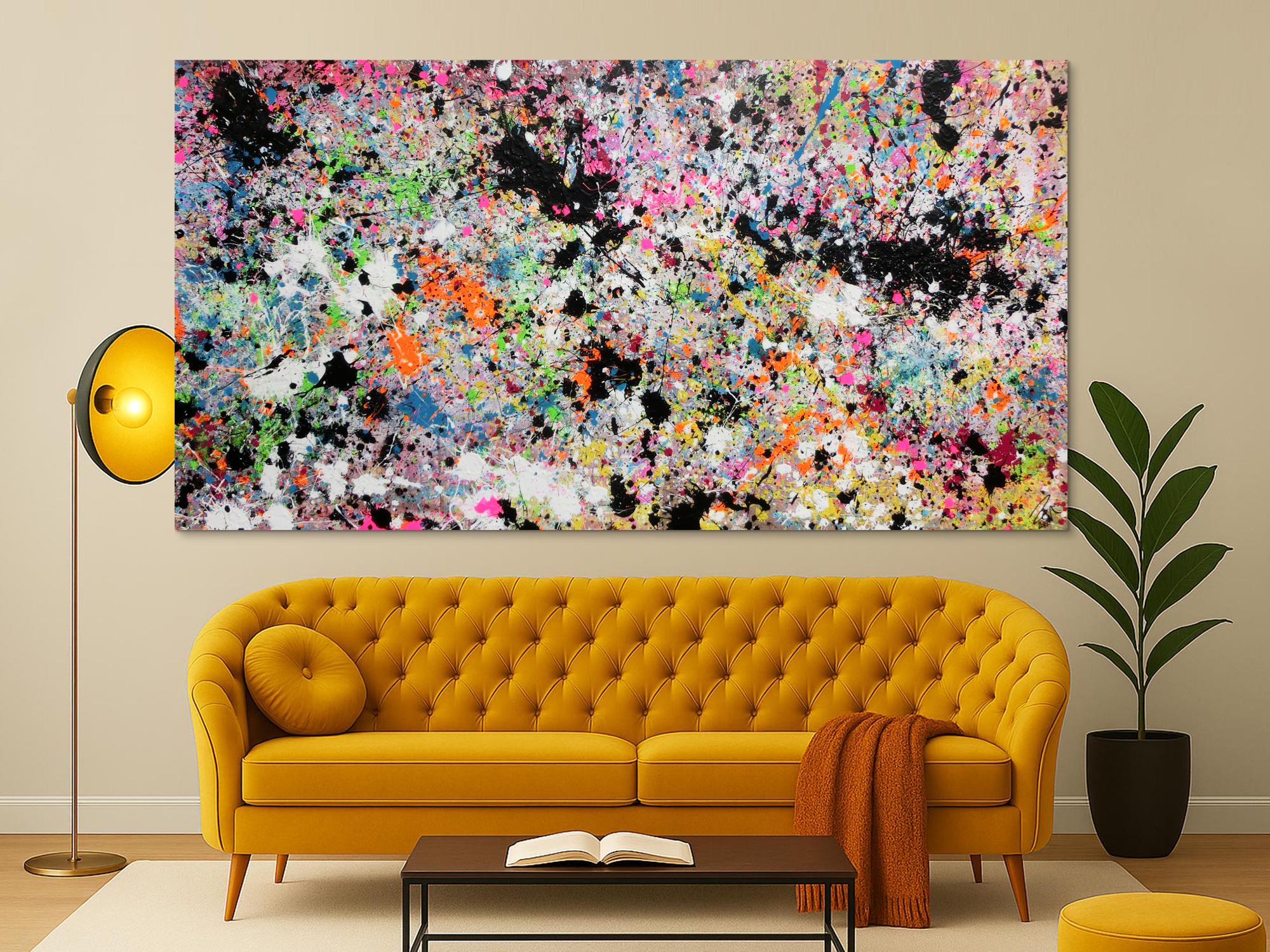 Abstraktes Acrylbild Actionpainting sehr bunt moderne helle Farben