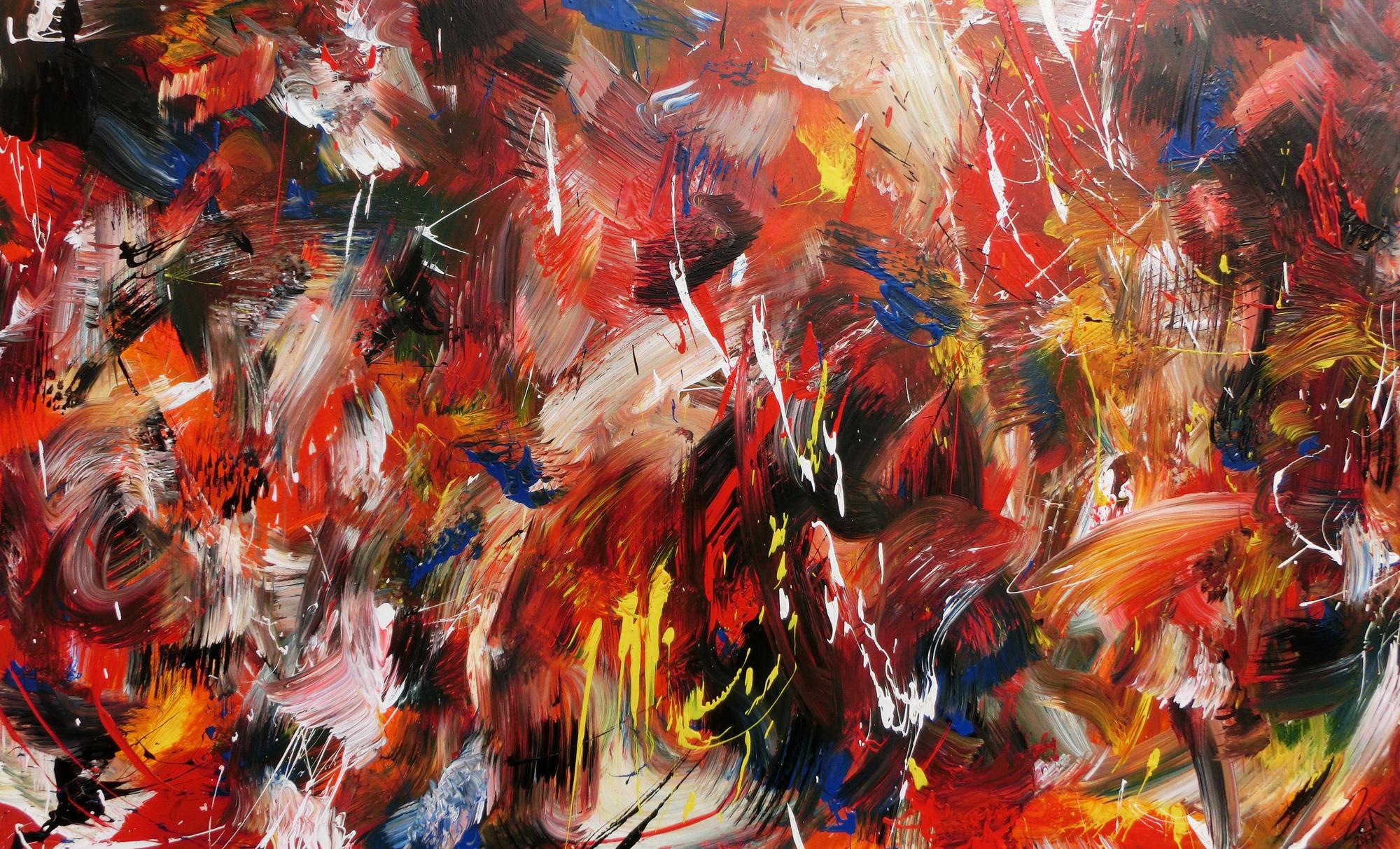 Abstraktes Acrylbild sehr bunt in Mischtechnik expressionistisch modern