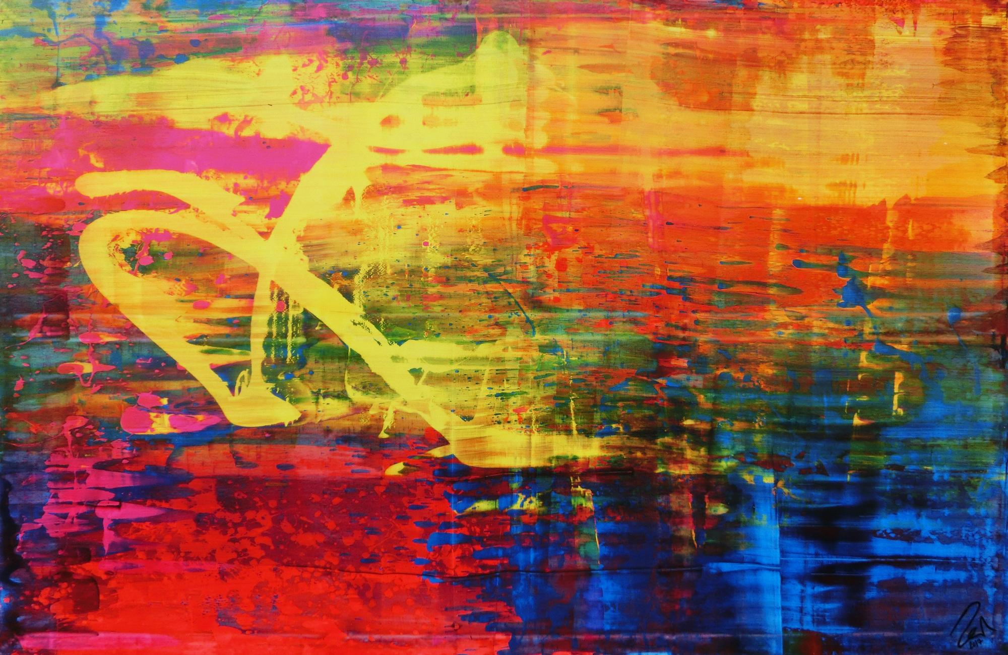 Abstraktes Acrylbild sehr bunt modern in Mischtechnik sehr intensive Farben