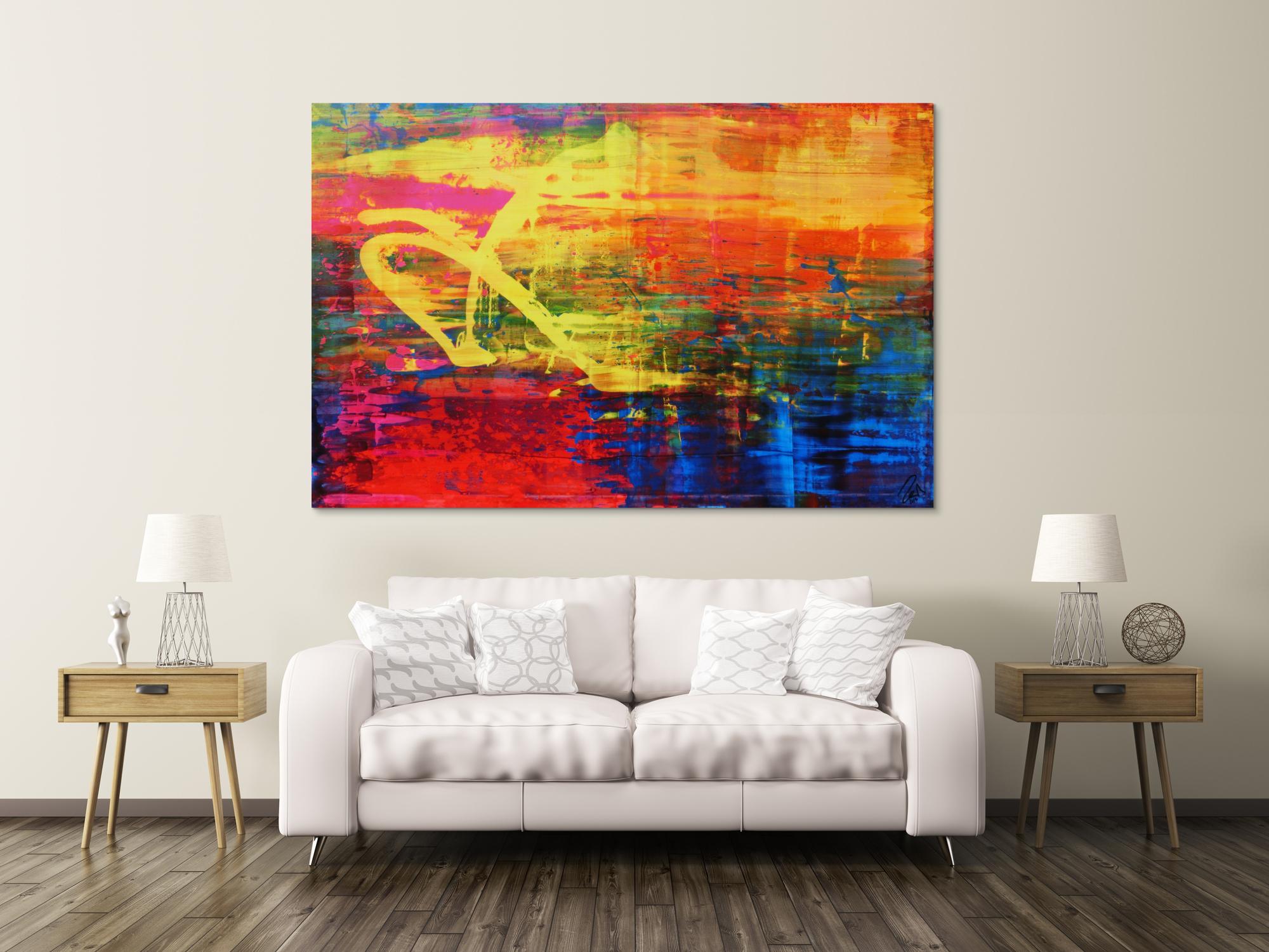 Abstraktes Acrylbild sehr bunt modern in Mischtechnik sehr intensive Farben