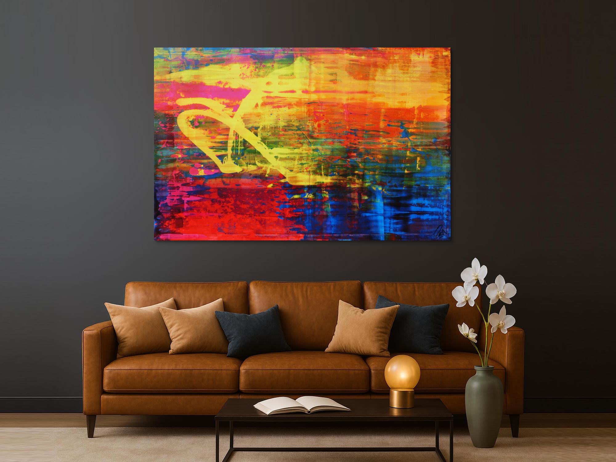 Abstraktes Acrylbild sehr bunt modern in Mischtechnik sehr intensive Farben