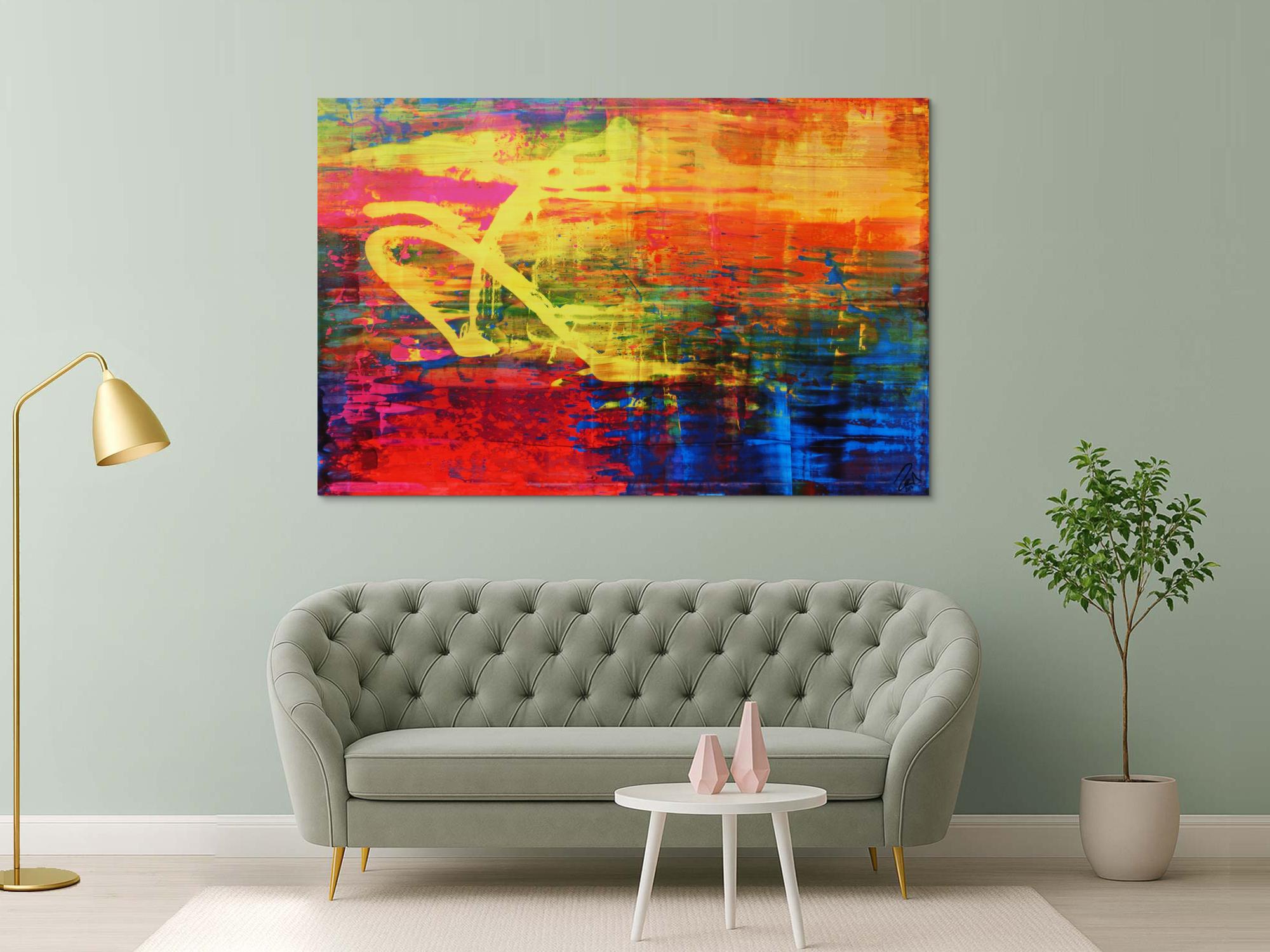 Abstraktes Acrylbild sehr bunt modern in Mischtechnik sehr intensive Farben