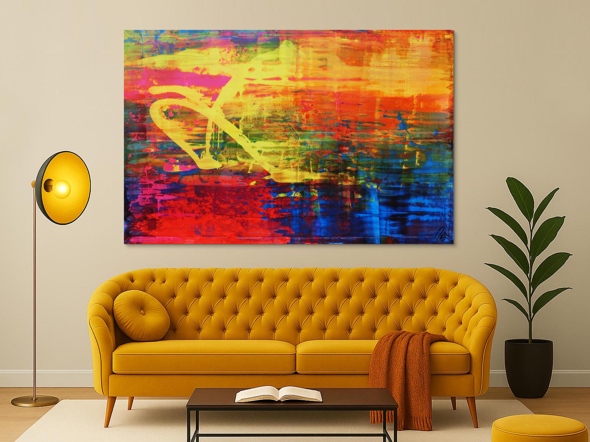 Abstraktes Acrylbild sehr bunt modern in Mischtechnik sehr intensive Farben