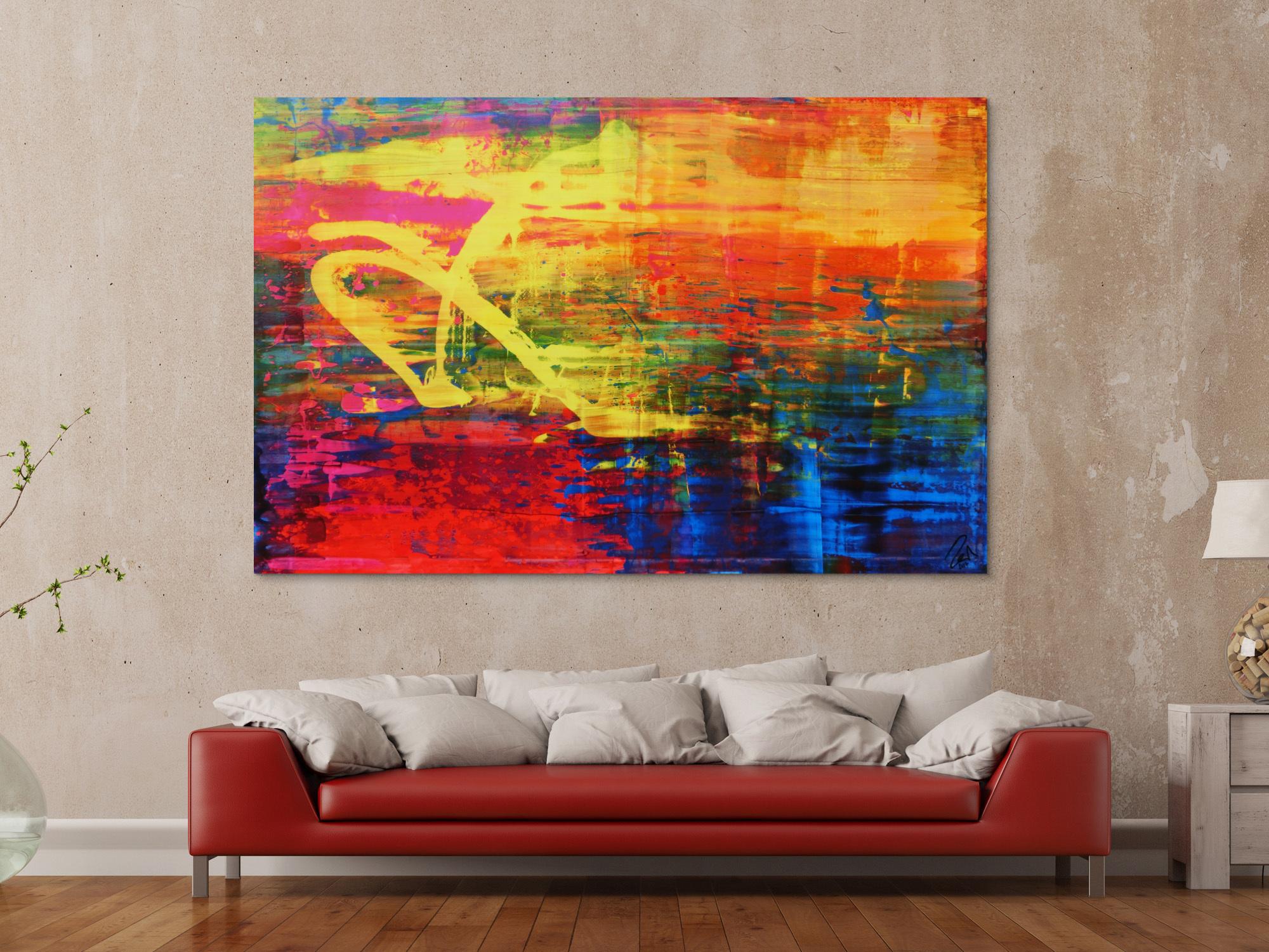 Abstraktes Acrylbild sehr bunt modern in Mischtechnik sehr intensive Farben