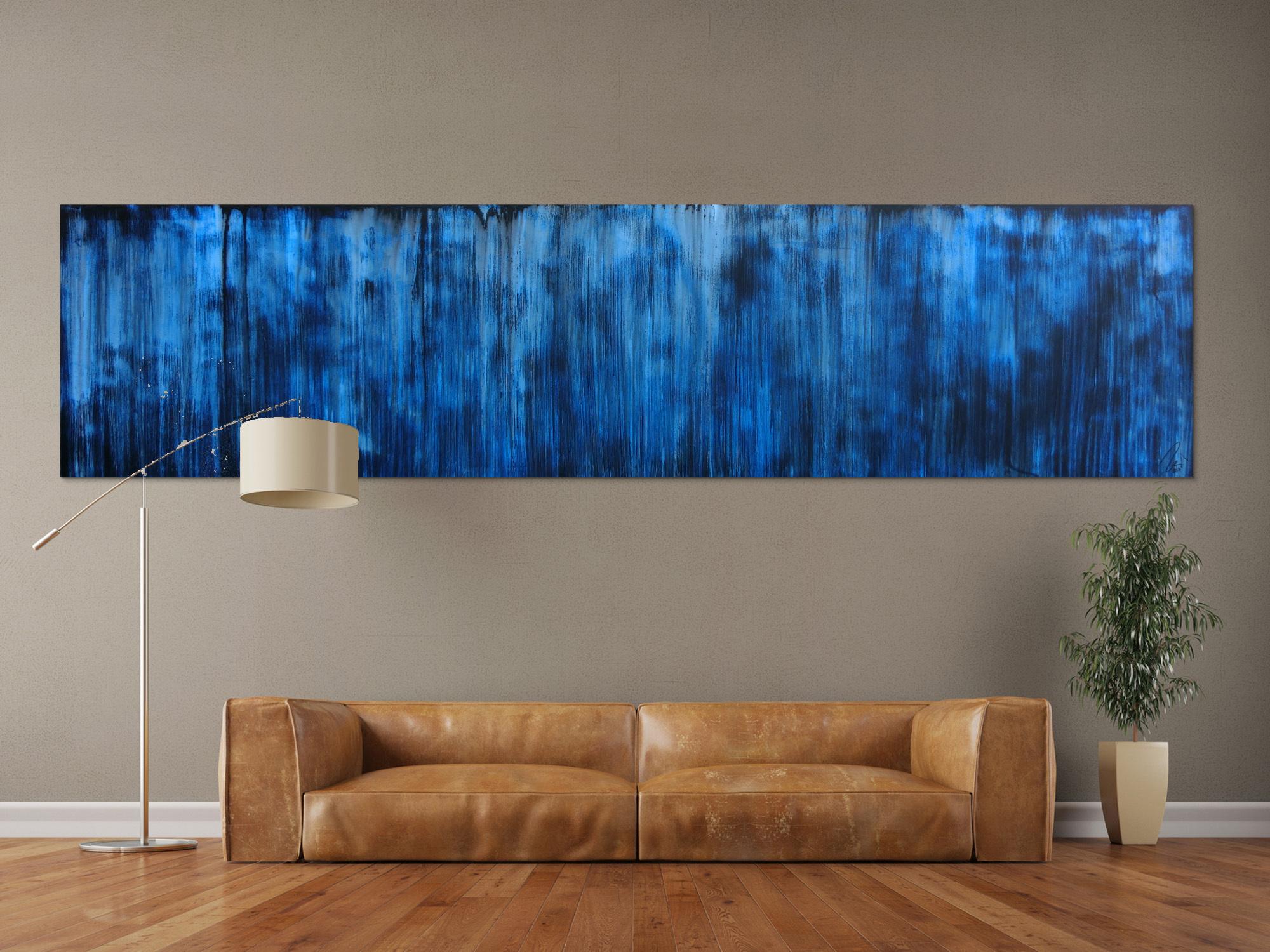 Abstraktes Acrylbild in dunkelblau und schwarz sehr modern