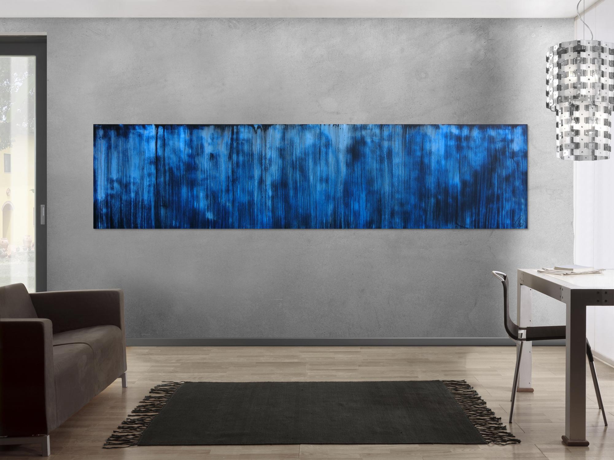 Abstraktes Acrylbild in dunkelblau und schwarz sehr modern