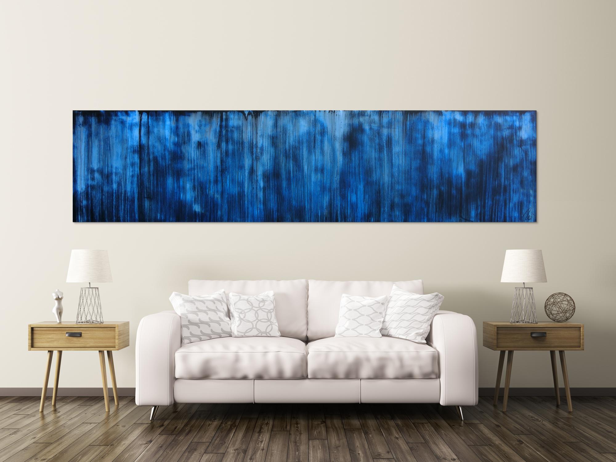 Abstraktes Acrylbild in dunkelblau und schwarz sehr modern