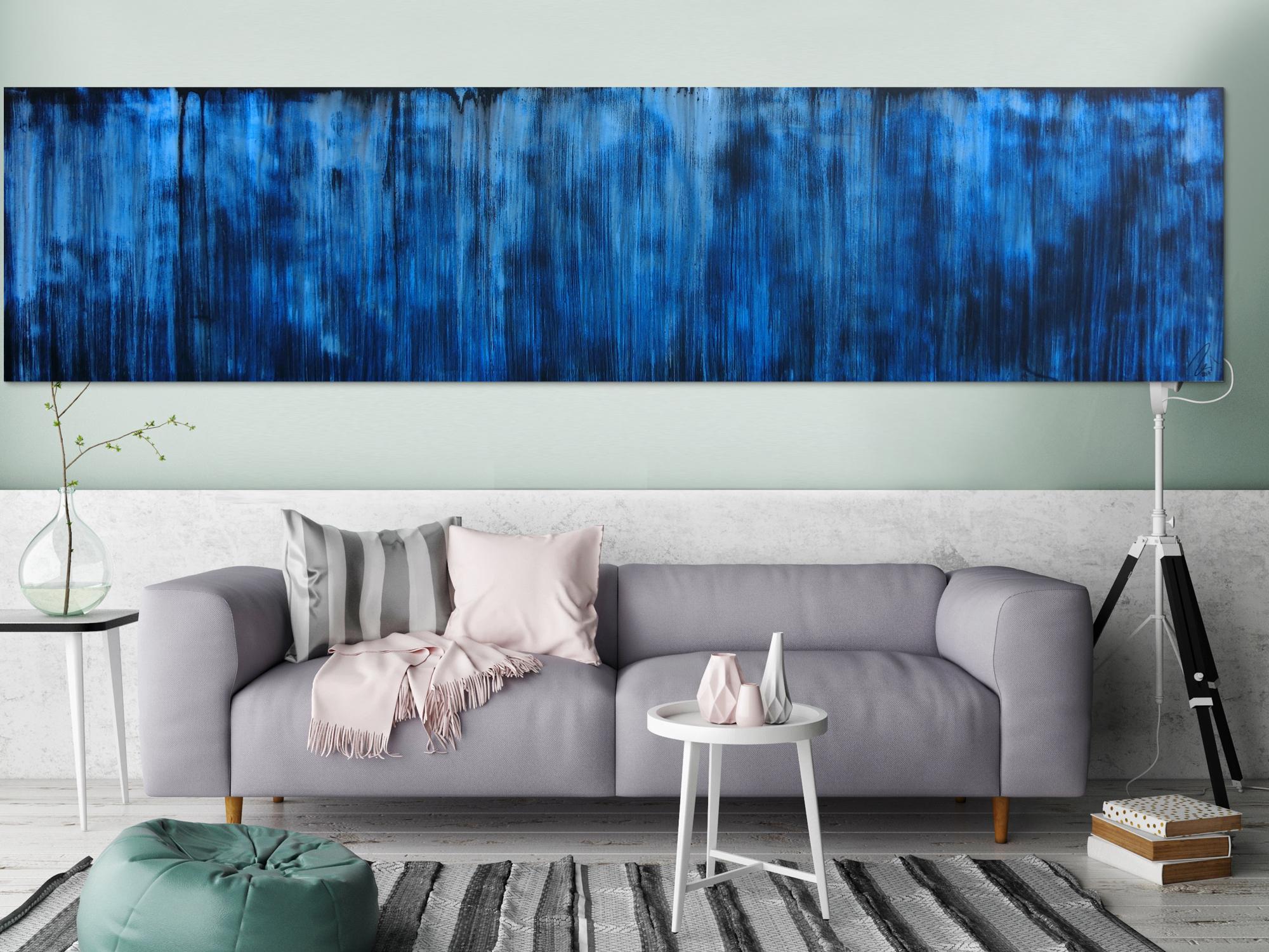 Abstraktes Acrylbild in dunkelblau und schwarz sehr modern