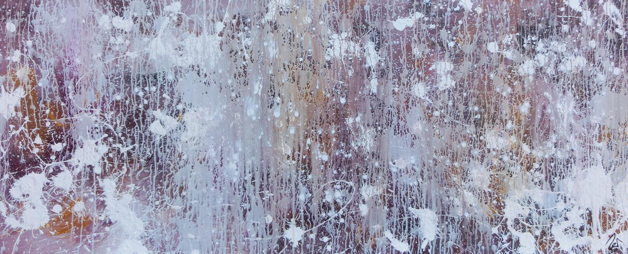 Abstraktes Acrylbild in hellen Pastellfarben Actionpainting und Fließtechnik