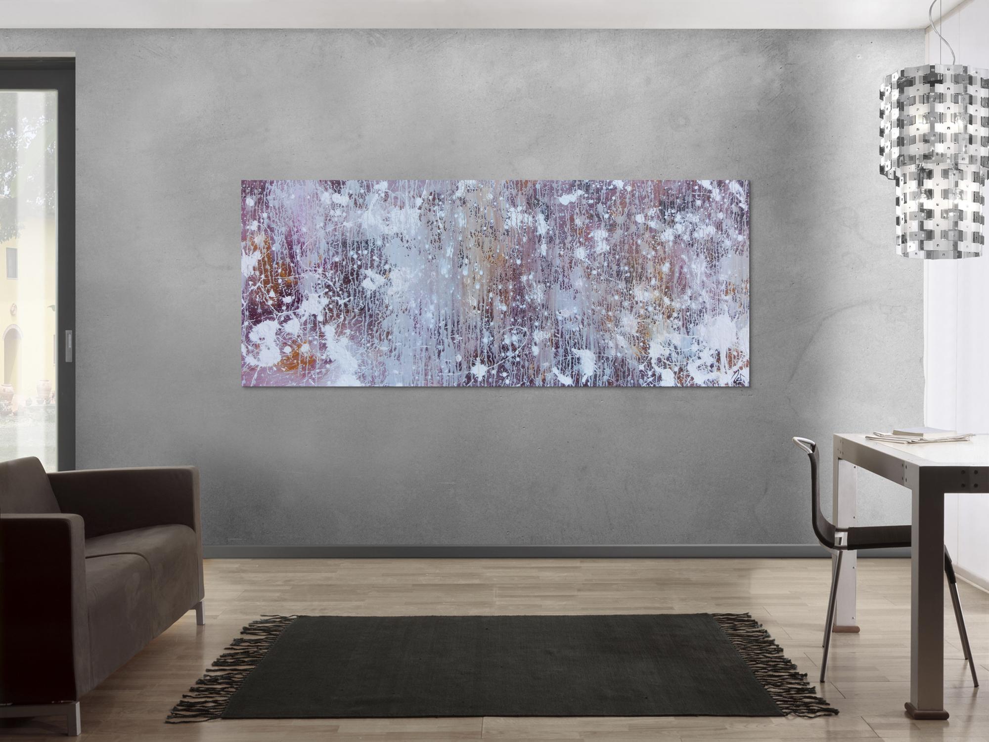 Abstraktes Acrylbild in hellen Pastellfarben Actionpainting und Fließtechnik