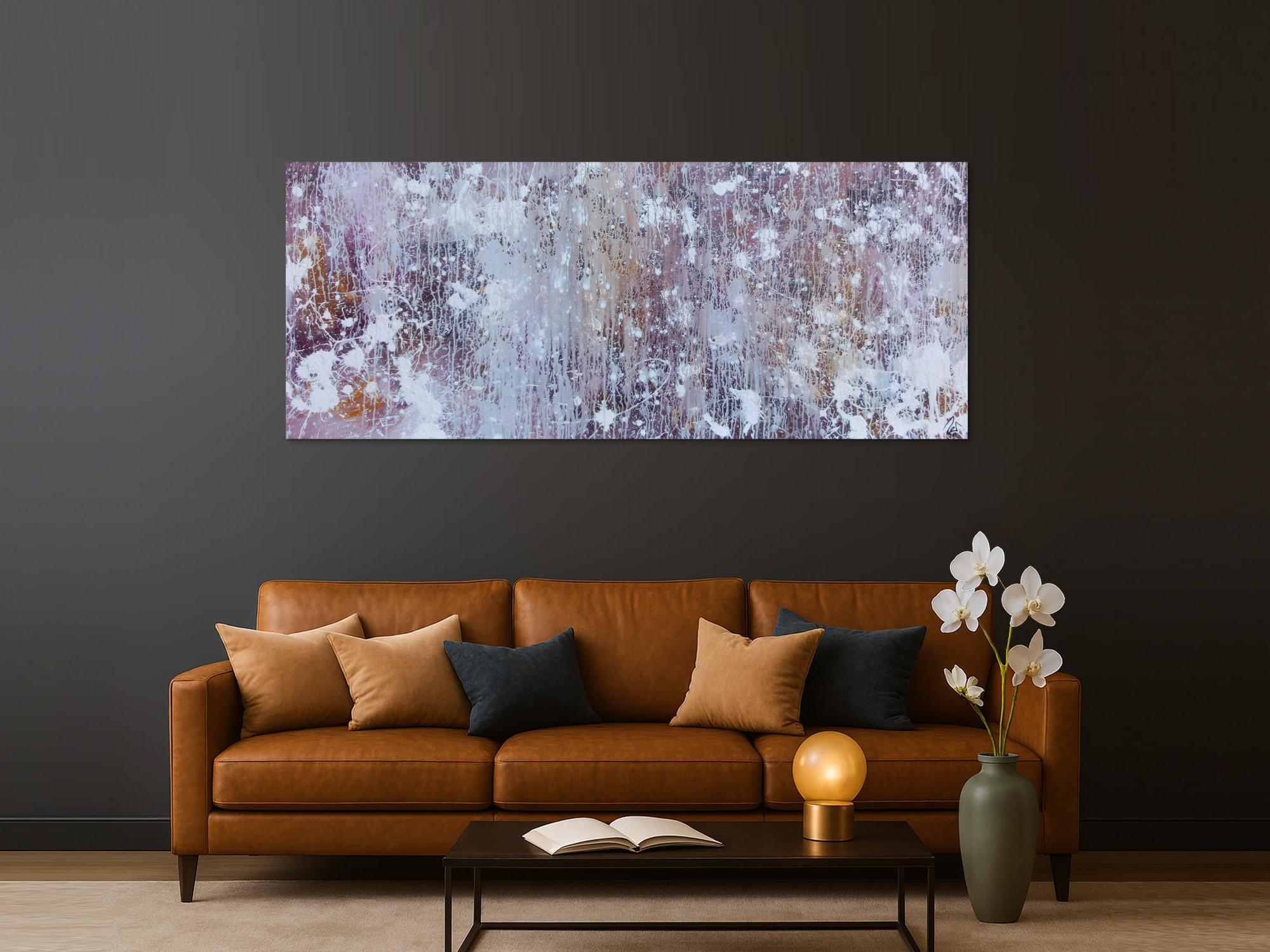 Abstraktes Acrylbild in hellen Pastellfarben Actionpainting und Fließtechnik