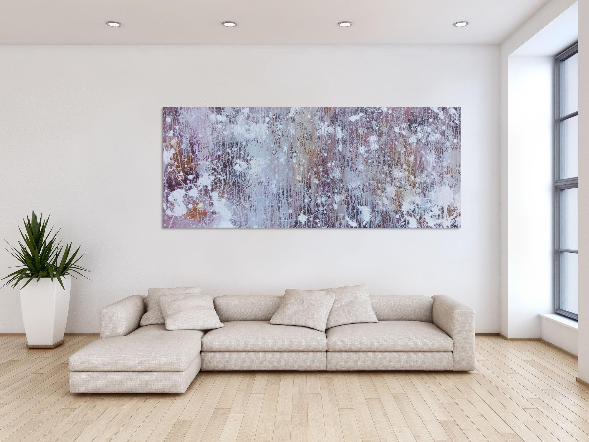 Abstraktes Acrylbild in hellen Pastellfarben Actionpainting und Fließtechnik