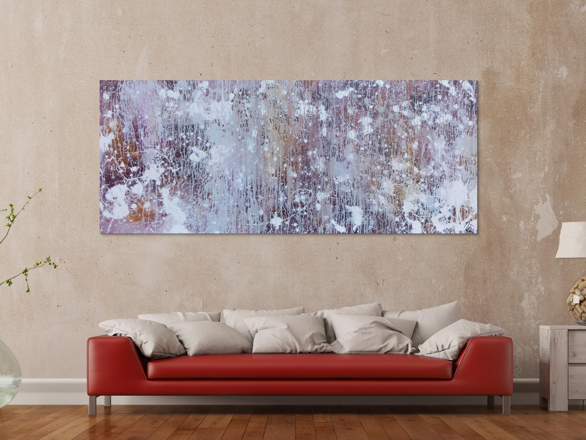 Abstraktes Acrylbild in hellen Pastellfarben Actionpainting und Fließtechnik