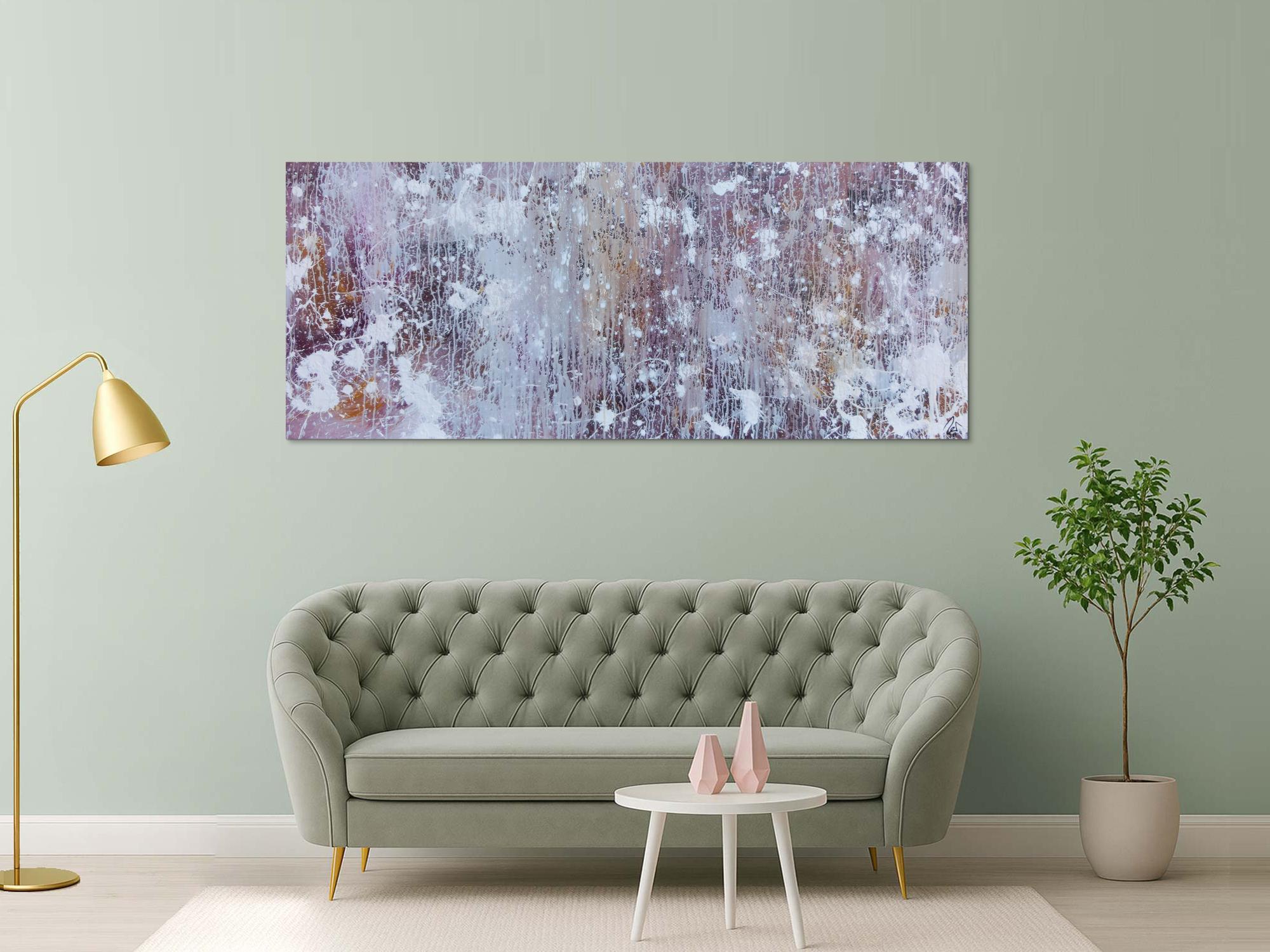 Abstraktes Acrylbild in hellen Pastellfarben Actionpainting und Fließtechnik