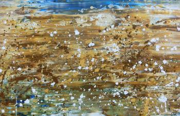 Abstraktes Gemälde modernes Bild in mediteranen Farben beige braun und blau