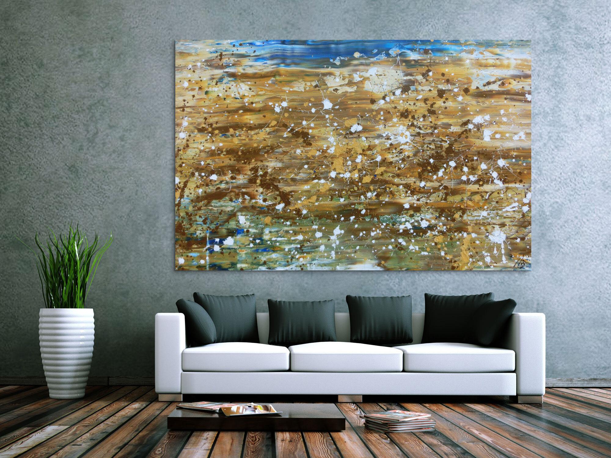 Abstraktes Gemälde modernes Bild in mediteranen Farben beige braun und blau