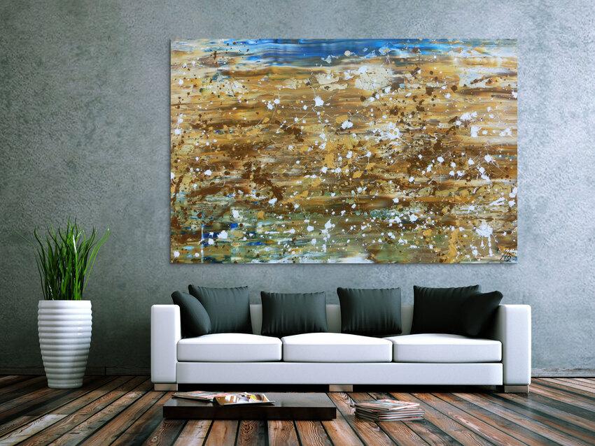 Abstraktes Gemälde modernes Bild in mediteranen Farben beige braun und blau