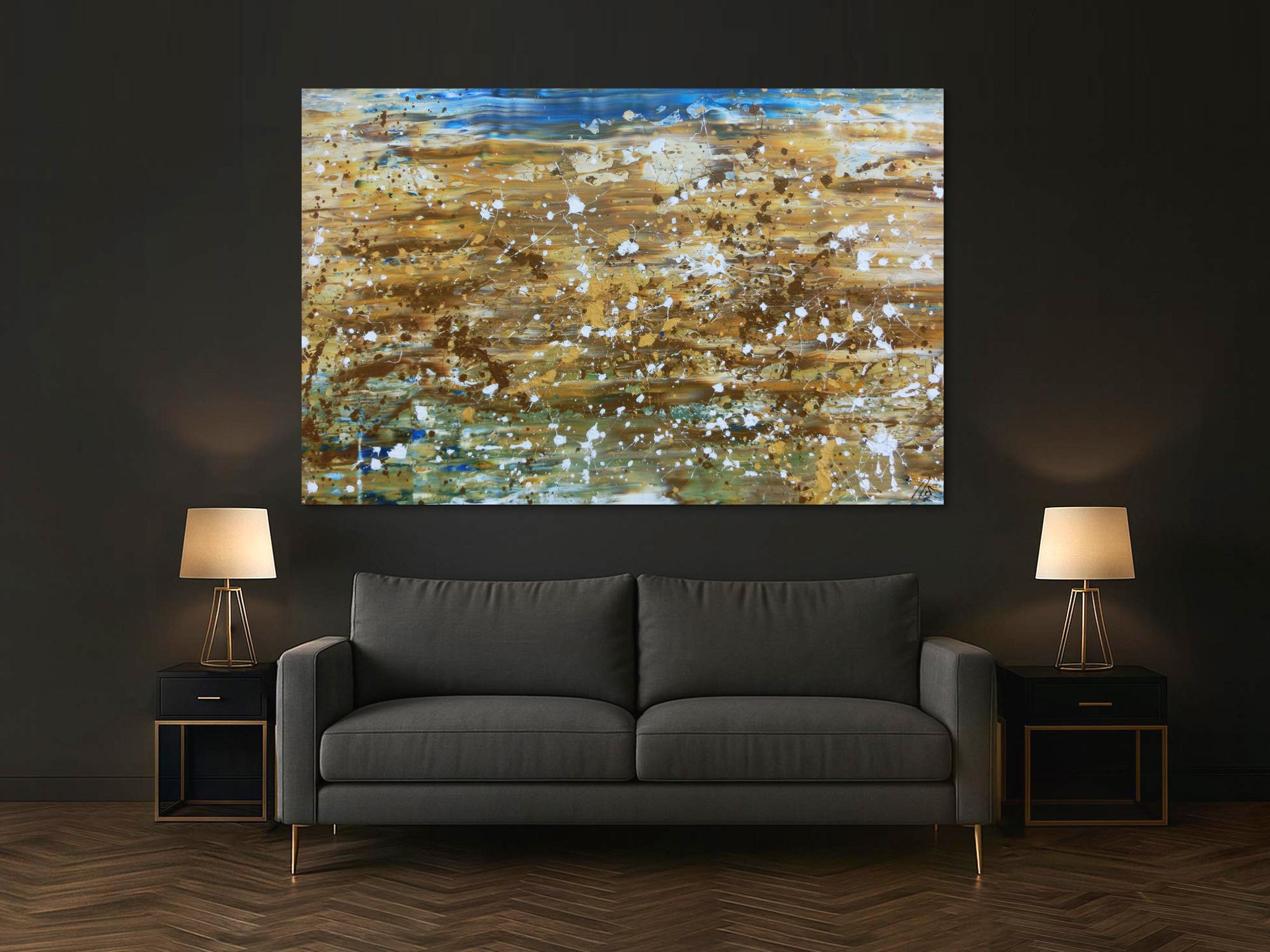 Abstraktes Gemälde modernes Bild in mediteranen Farben beige braun und blau