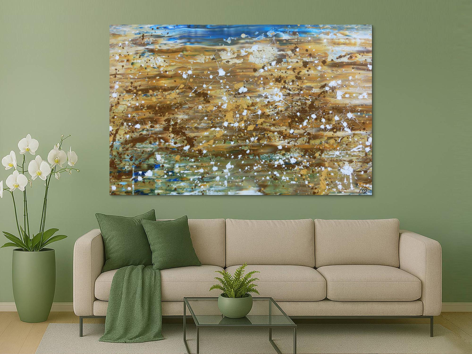 Abstraktes Gemälde modernes Bild in mediteranen Farben beige braun und blau