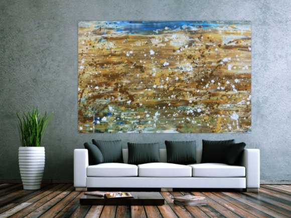 Abstraktes Gemälde modernes Bild in mediteranen Farben beige braun und blau