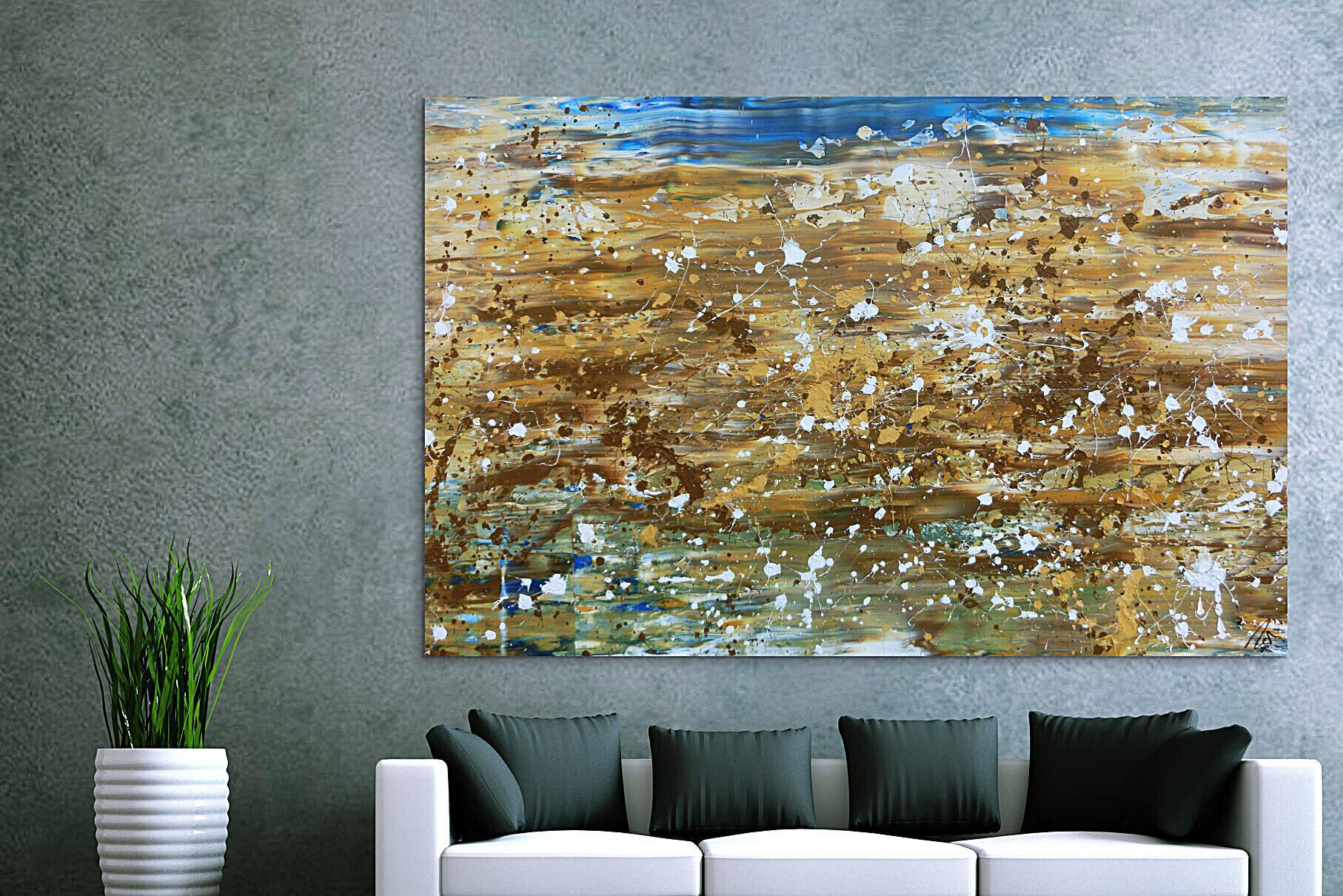 Abstraktes Gemälde modernes Bild in mediteranen Farben beige braun und blau