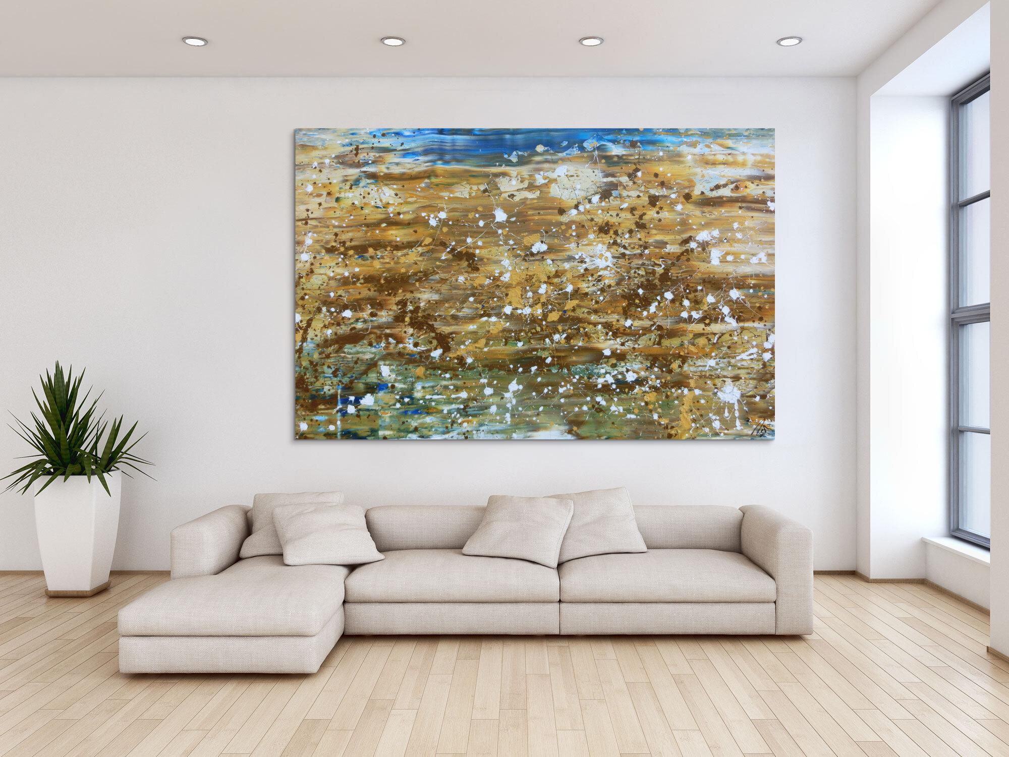 Abstraktes Gemälde modernes Bild in mediteranen Farben beige braun und blau