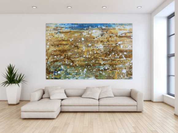 Abstraktes Gemälde modernes Bild in mediteranen Farben beige braun und blau