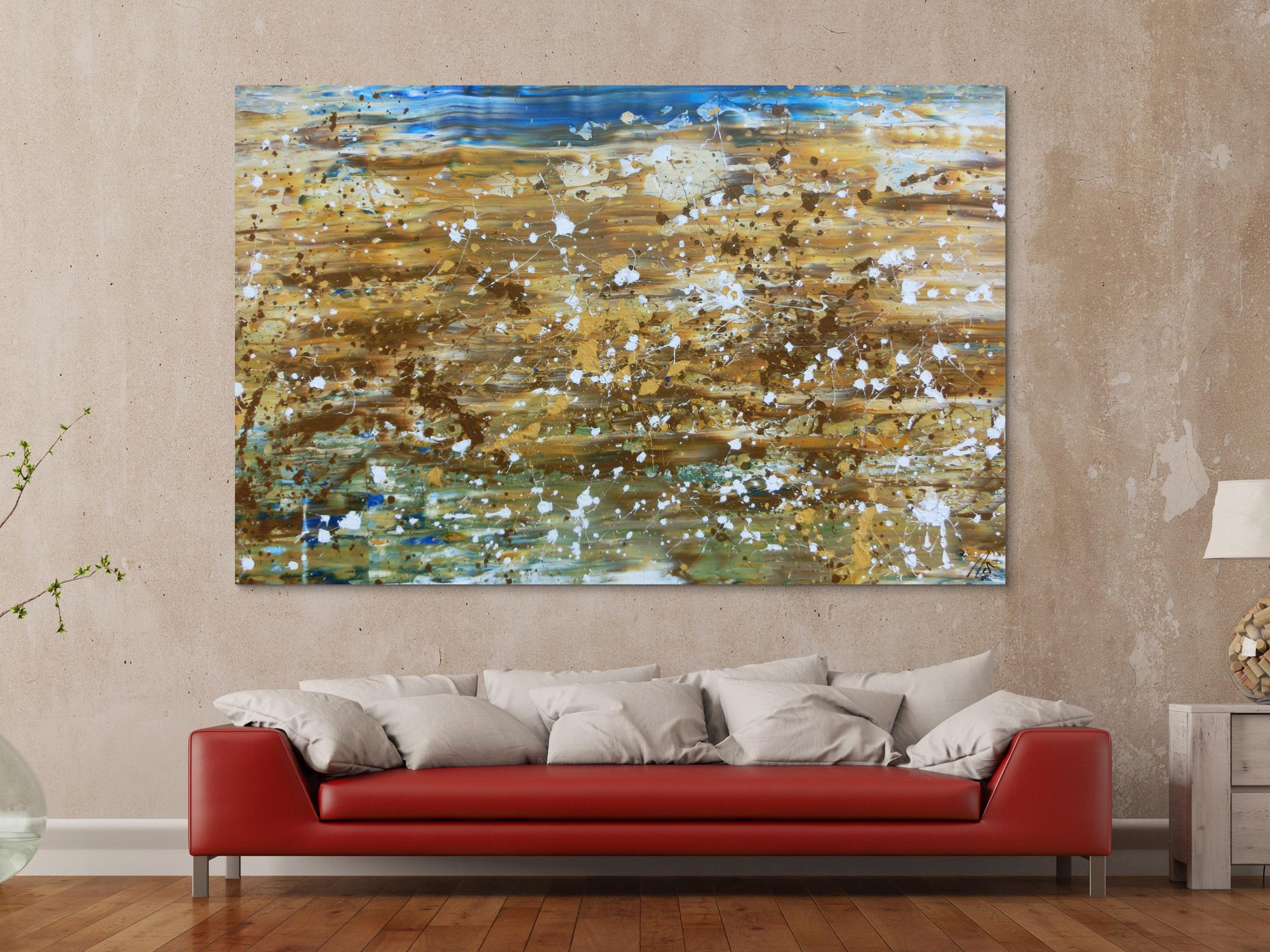 Abstraktes Gemälde modernes Bild in mediteranen Farben beige braun und blau