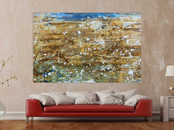 Abstraktes Gemälde modernes Bild in mediteranen Farben beige braun und blau