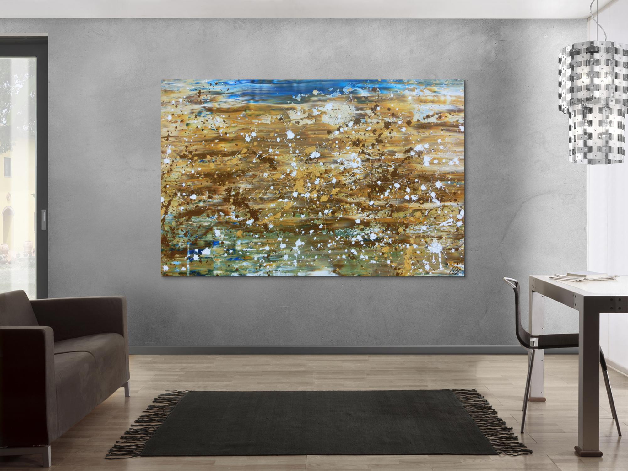 Abstraktes Gemälde modernes Bild in mediteranen Farben beige braun und blau