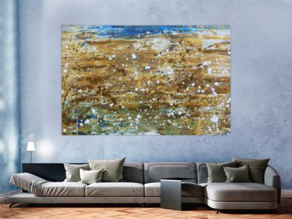 Abstraktes Gemälde modernes Bild in mediteranen Farben beige braun und blau