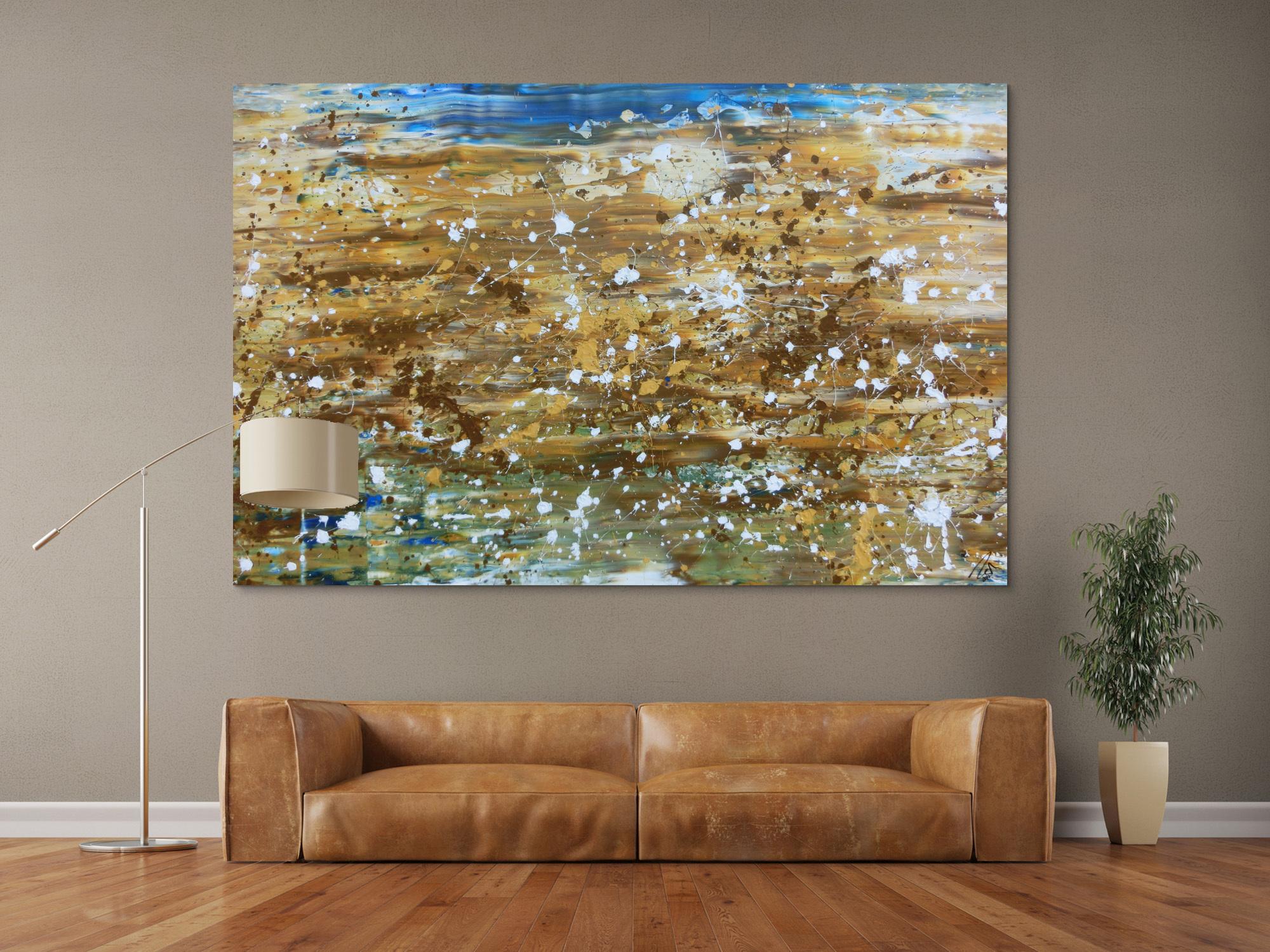 Abstraktes Gemälde modernes Bild in mediteranen Farben beige braun und blau