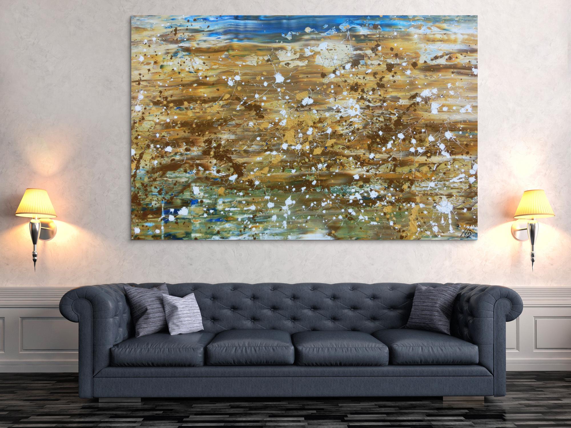 Abstraktes Gemälde modernes Bild in mediteranen Farben beige braun und blau