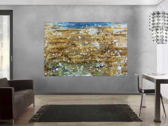 Abstraktes Gemälde modernes Bild in mediteranen Farben beige braun und blau