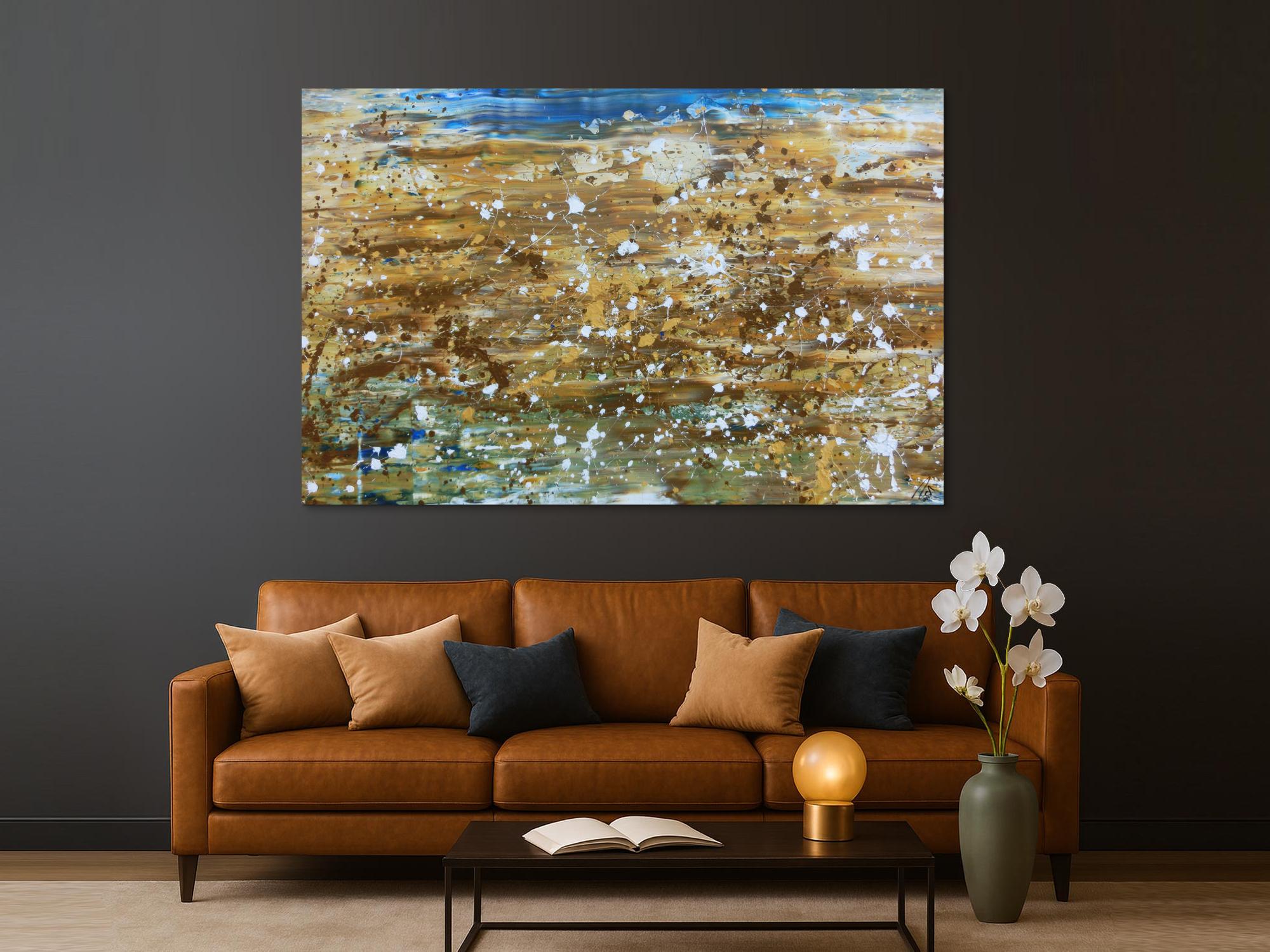 Abstraktes Gemälde modernes Bild in mediteranen Farben beige braun und blau