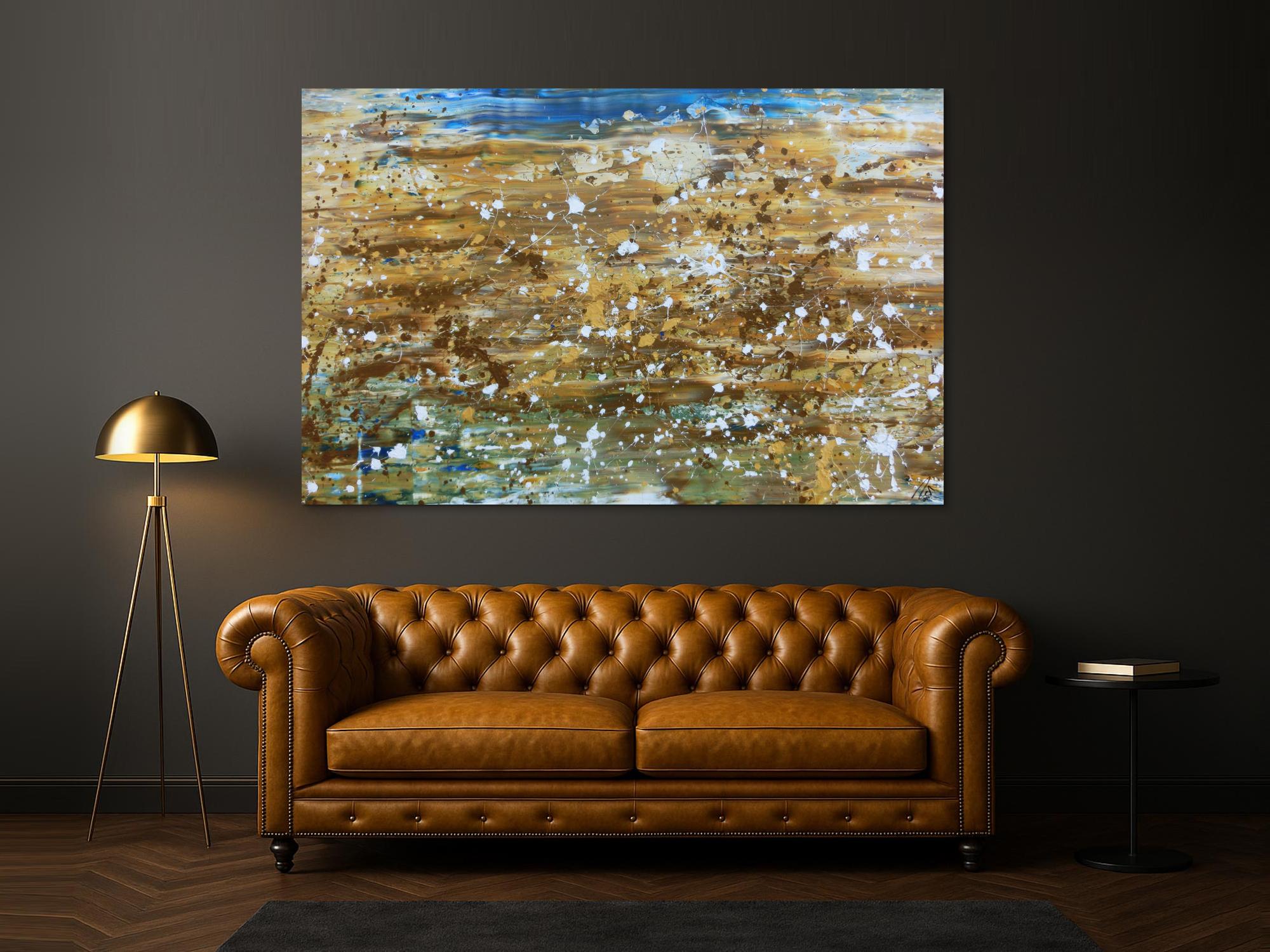 Abstraktes Gemälde modernes Bild in mediteranen Farben beige braun und blau