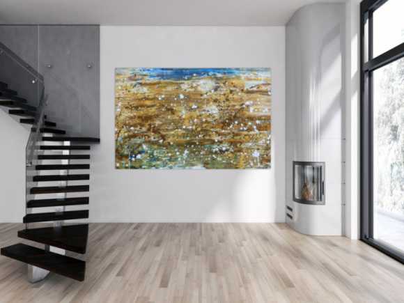 Abstraktes Gemälde modernes Bild in mediteranen Farben beige braun und blau