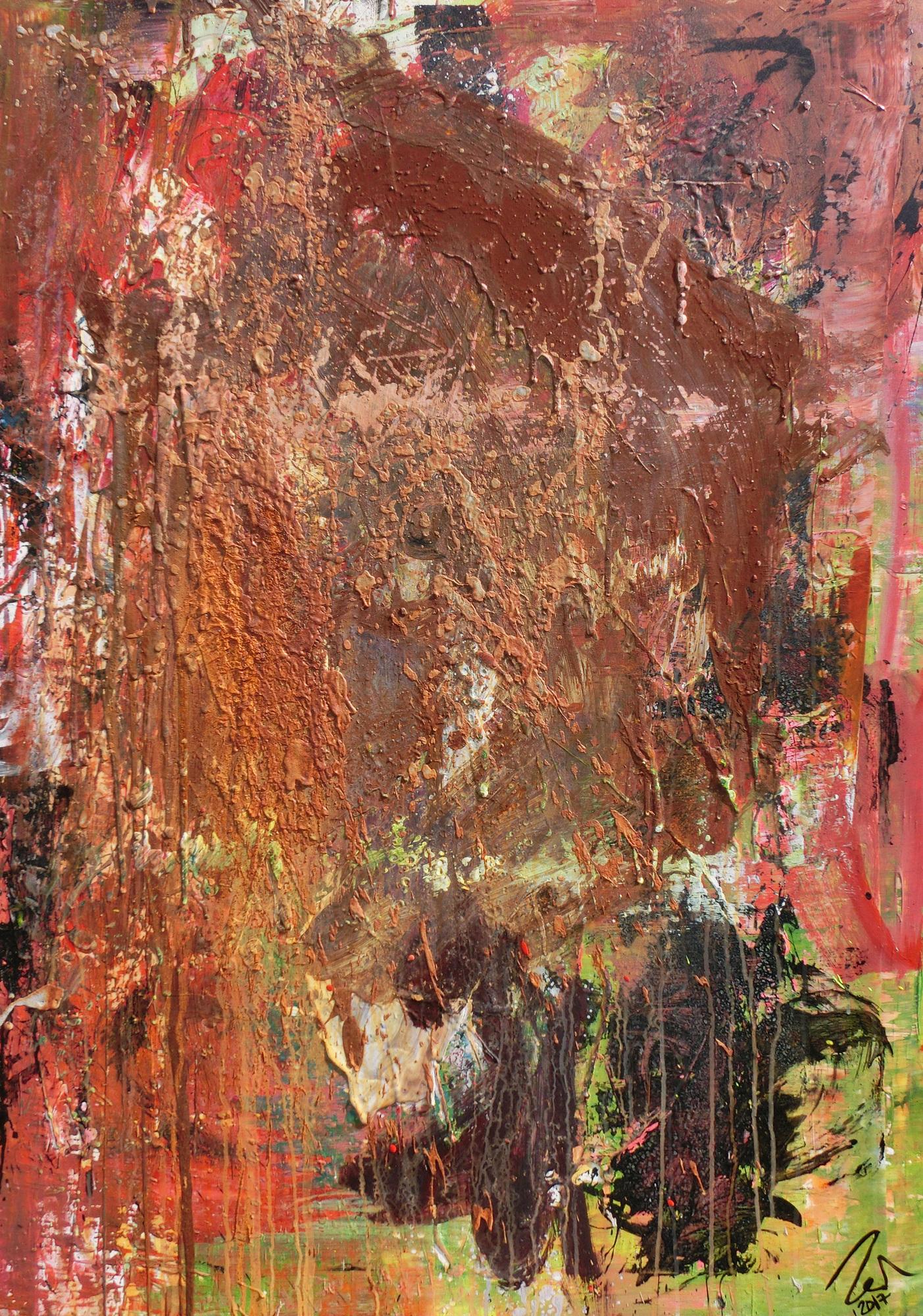 Abstraktes Gemälde in Mischtechnik Acryl und Rost sehr modern und einzigartig mit Struktur