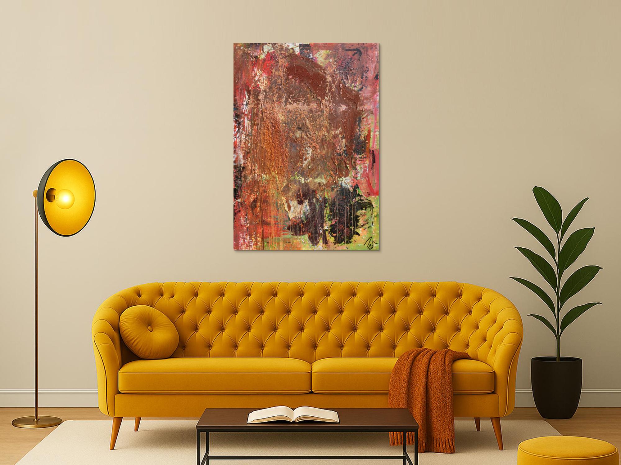 Abstraktes Gemälde in Mischtechnik Acryl und Rost sehr modern und einzigartig mit Struktur