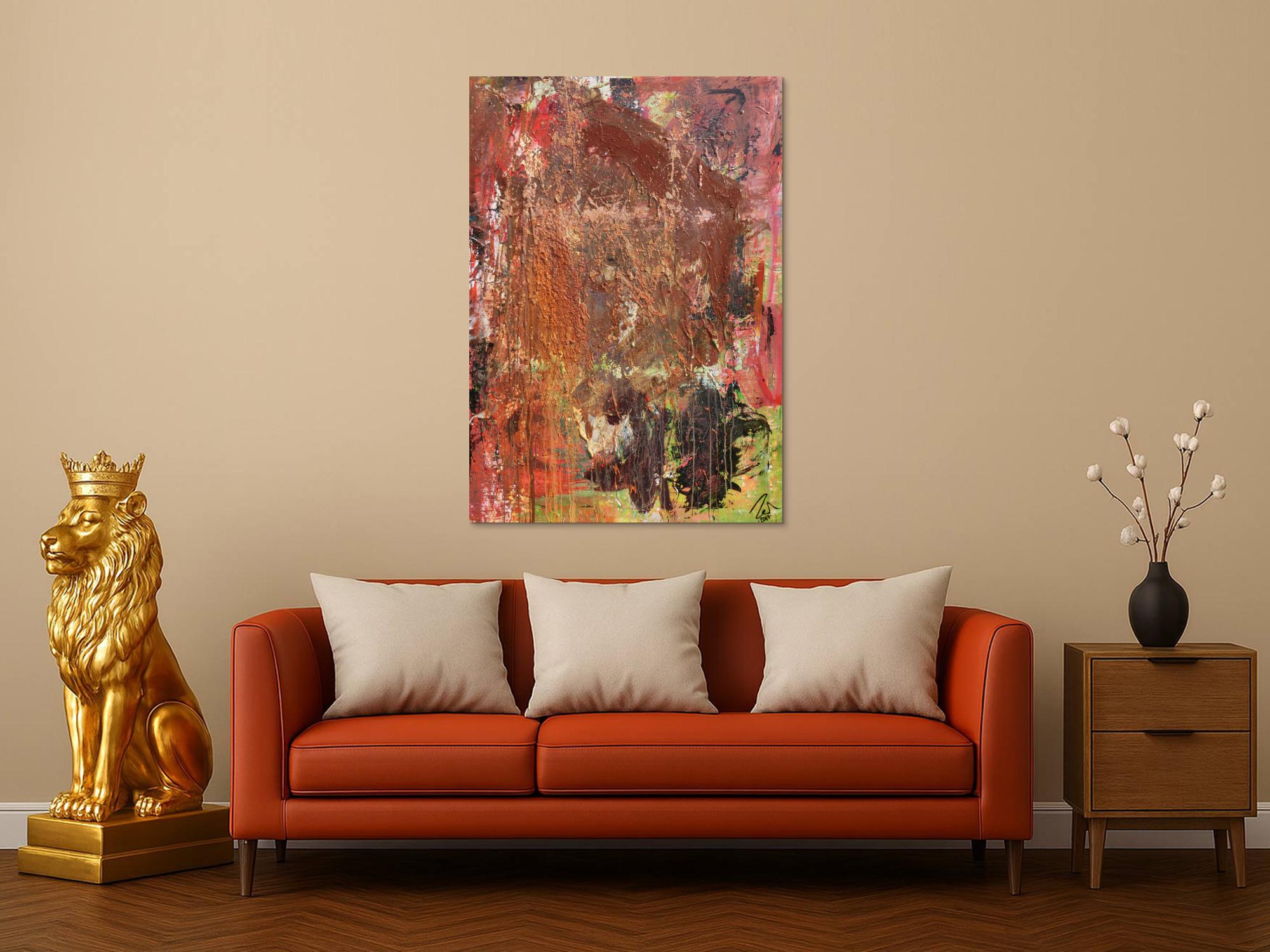 Abstraktes Gemälde in Mischtechnik Acryl und Rost sehr modern und einzigartig mit Struktur