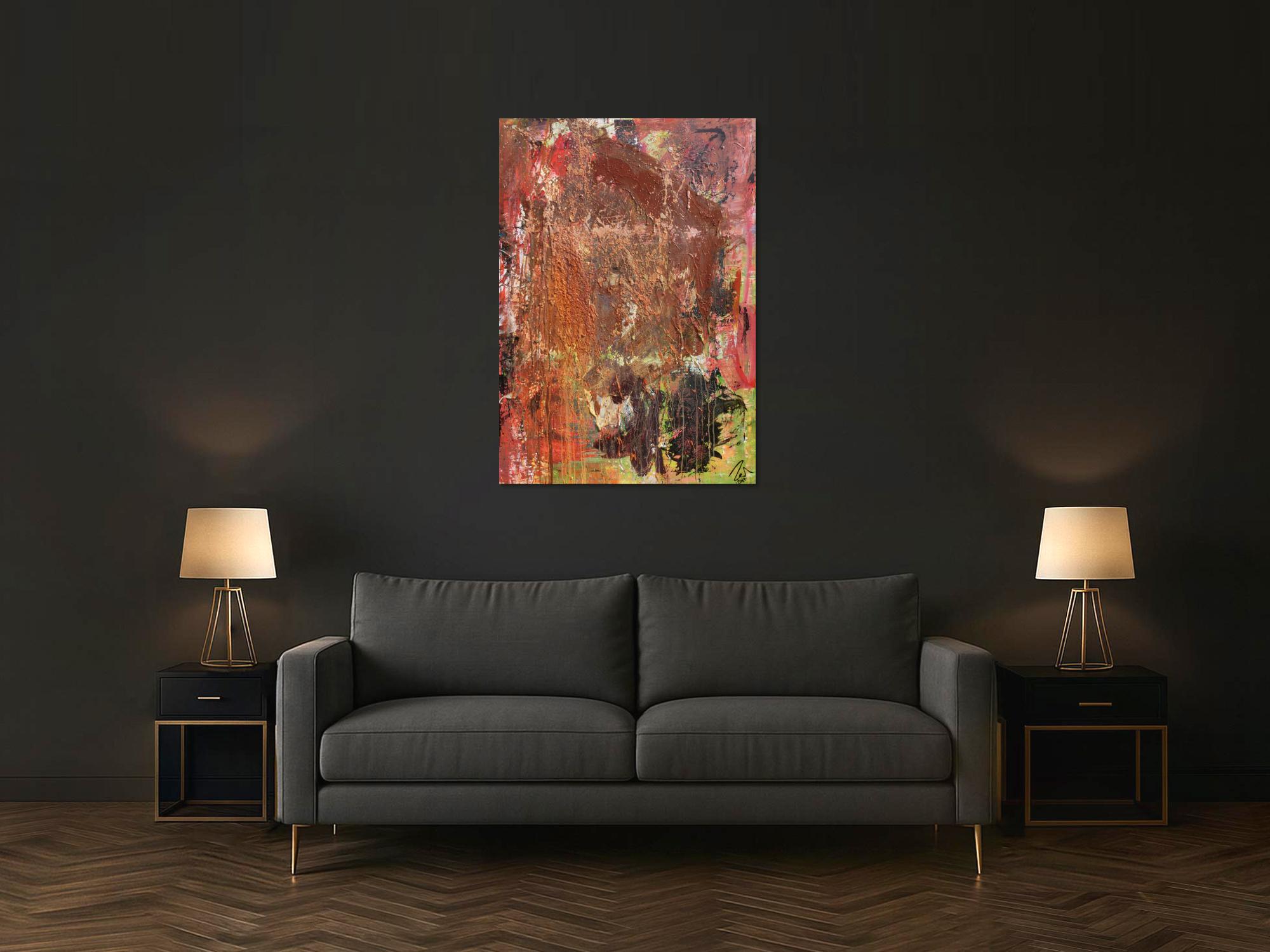 Abstraktes Gemälde in Mischtechnik Acryl und Rost sehr modern und einzigartig mit Struktur