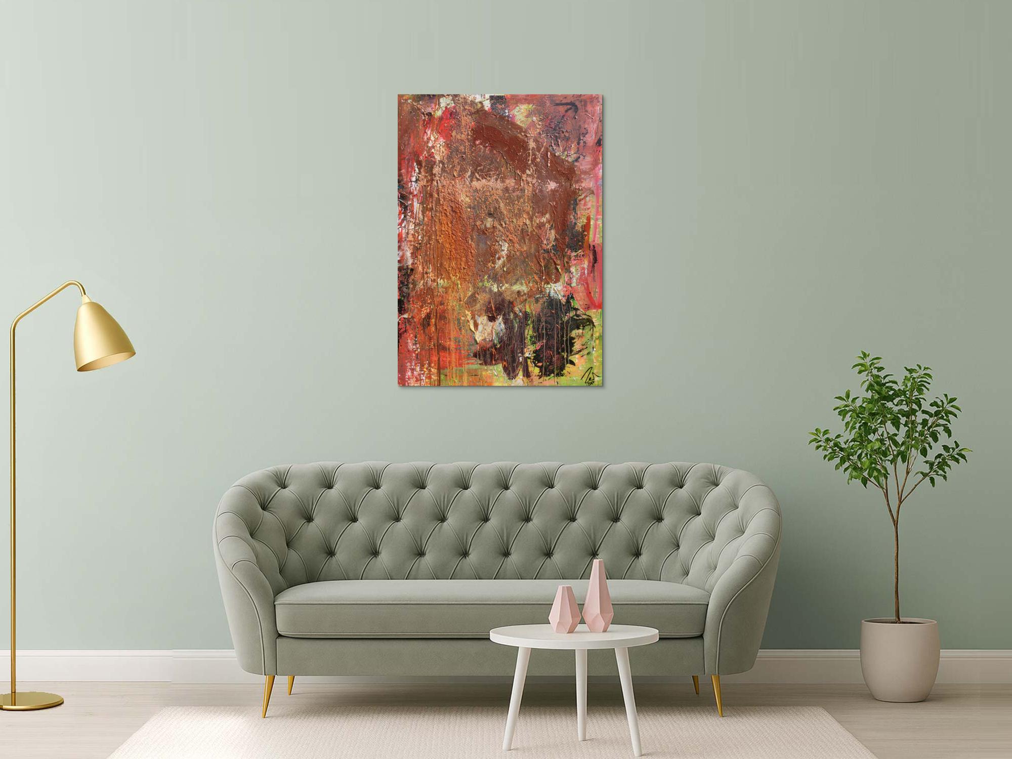 Abstraktes Gemälde in Mischtechnik Acryl und Rost sehr modern und einzigartig mit Struktur