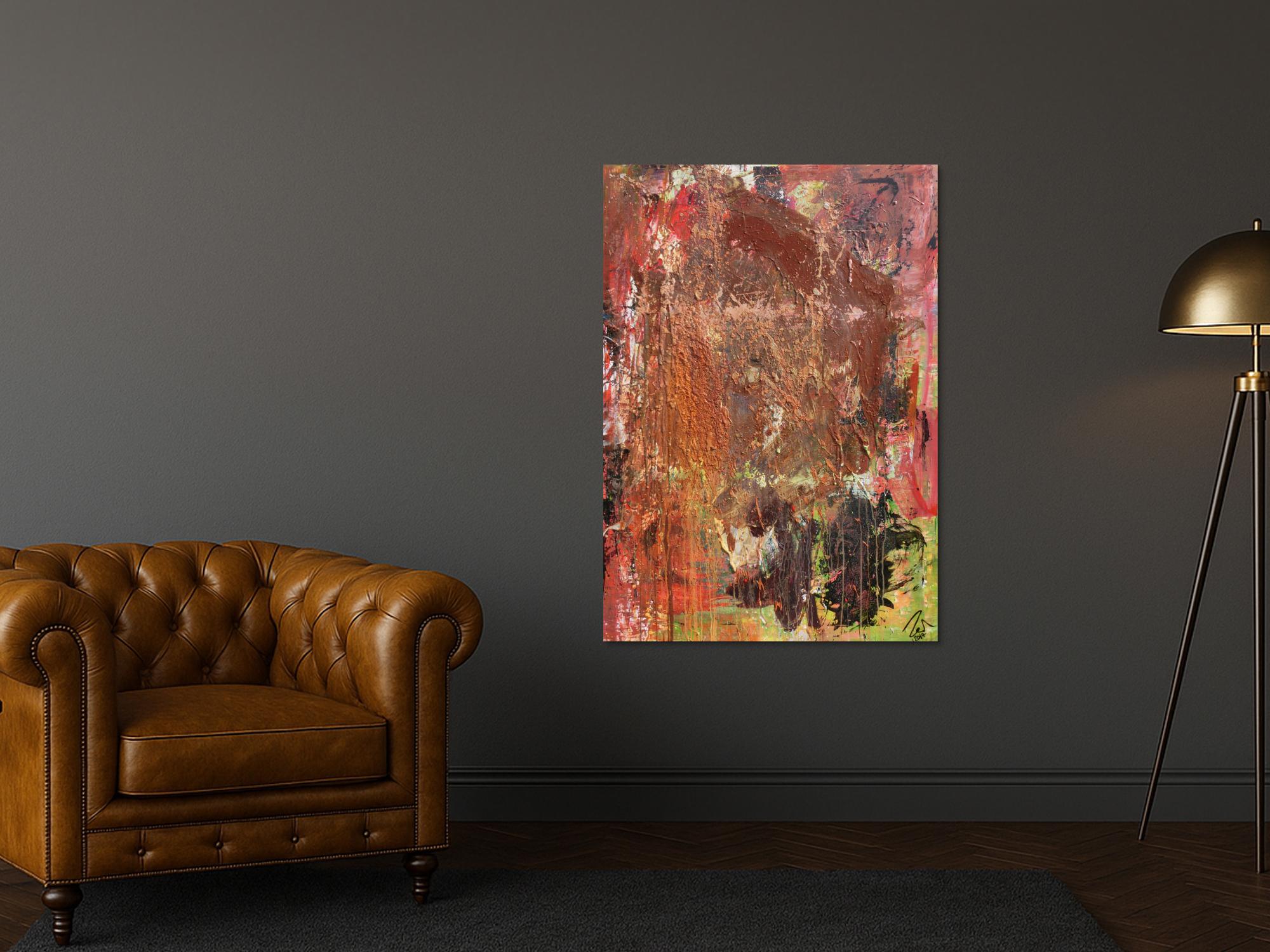 Abstraktes Gemälde in Mischtechnik Acryl und Rost sehr modern und einzigartig mit Struktur