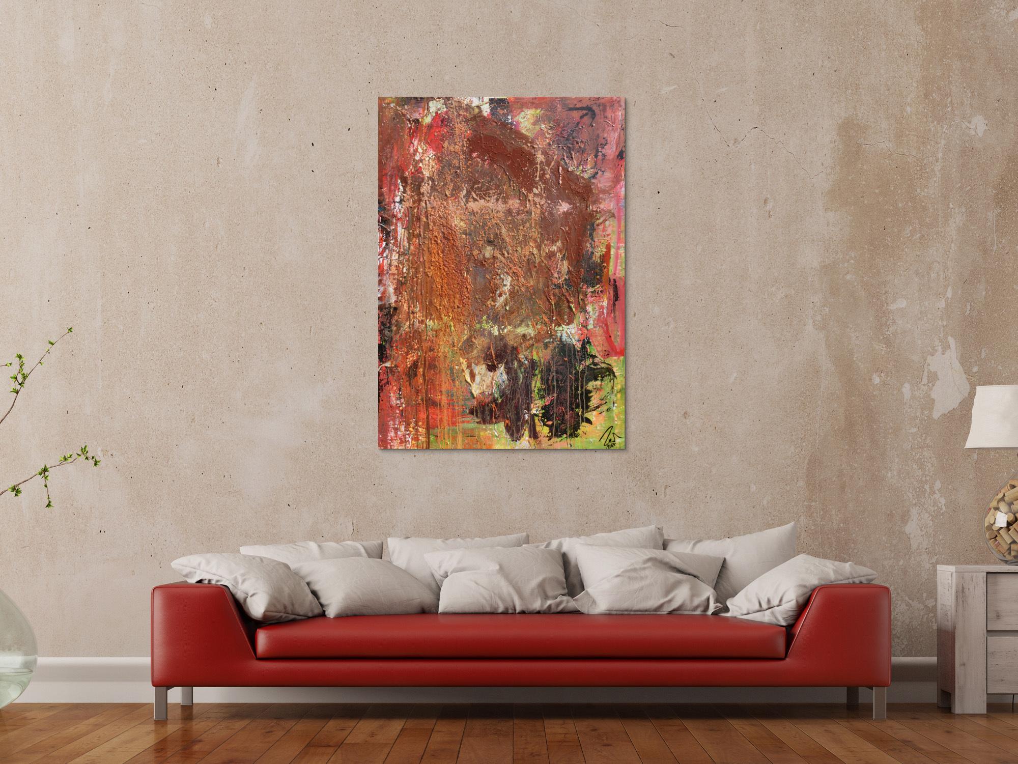 Abstraktes Gemälde in Mischtechnik Acryl und Rost sehr modern und einzigartig mit Struktur