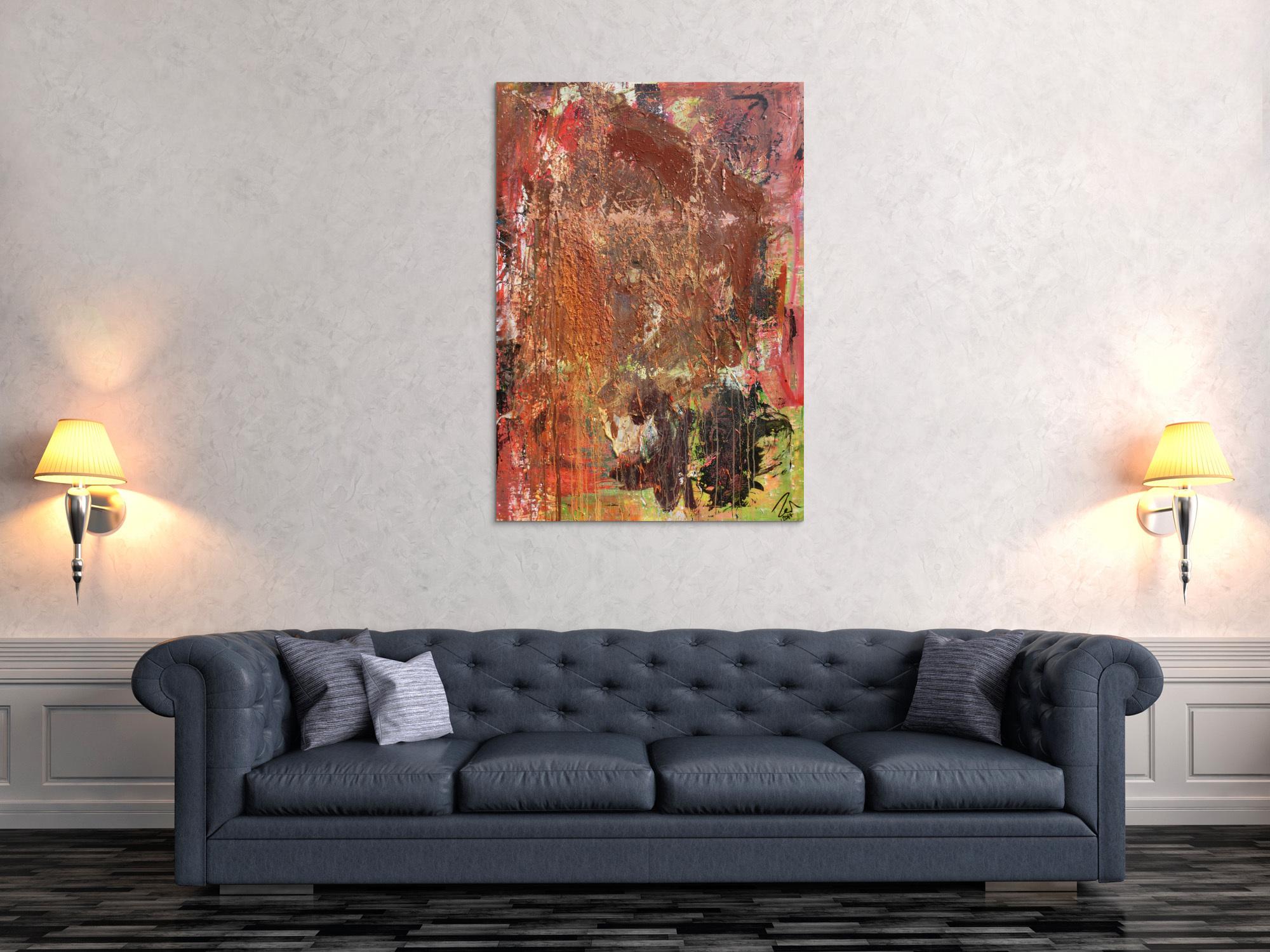 Abstraktes Gemälde in Mischtechnik Acryl und Rost sehr modern und einzigartig mit Struktur