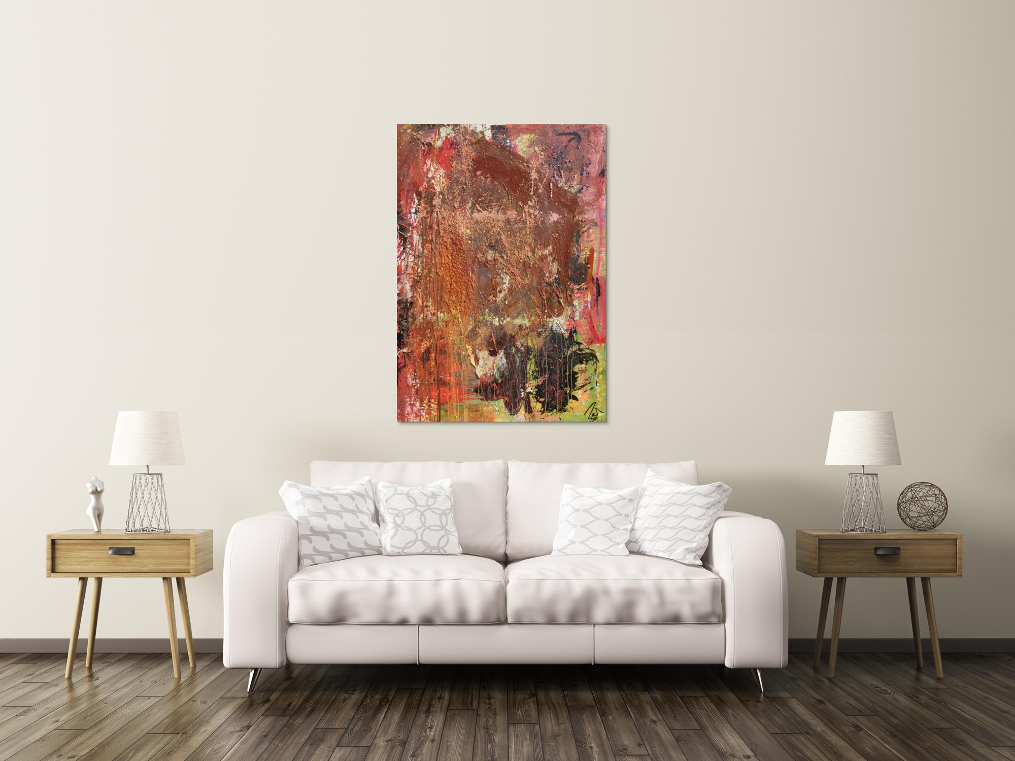 Abstraktes Gemälde in Mischtechnik Acryl und Rost sehr modern und einzigartig mit Struktur