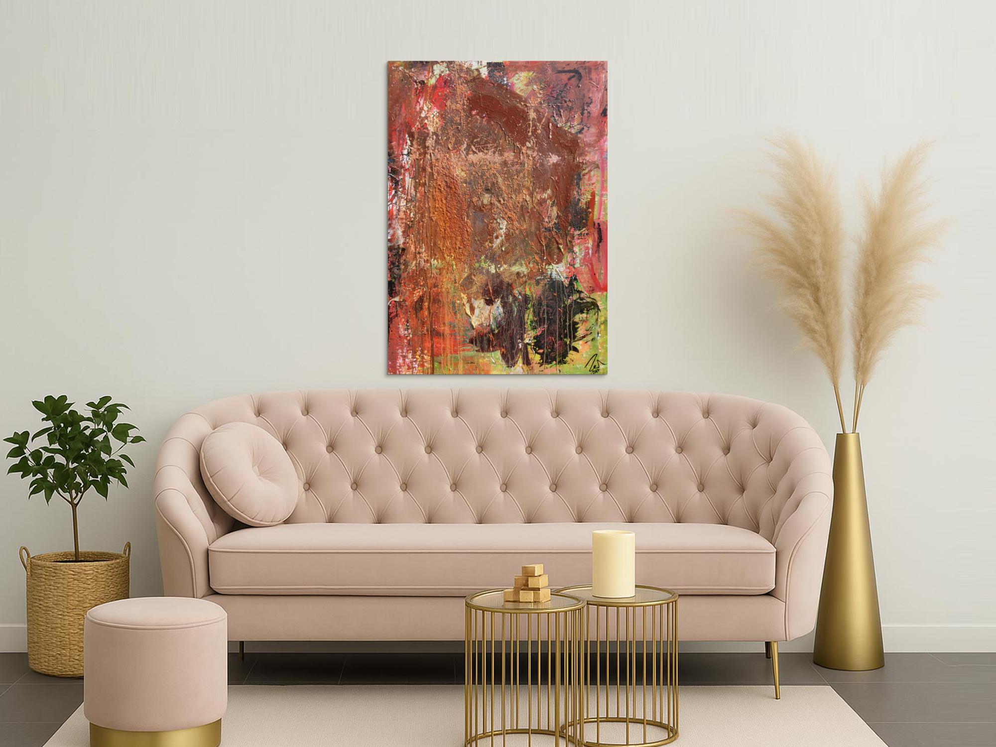 Abstraktes Gemälde in Mischtechnik Acryl und Rost sehr modern und einzigartig mit Struktur