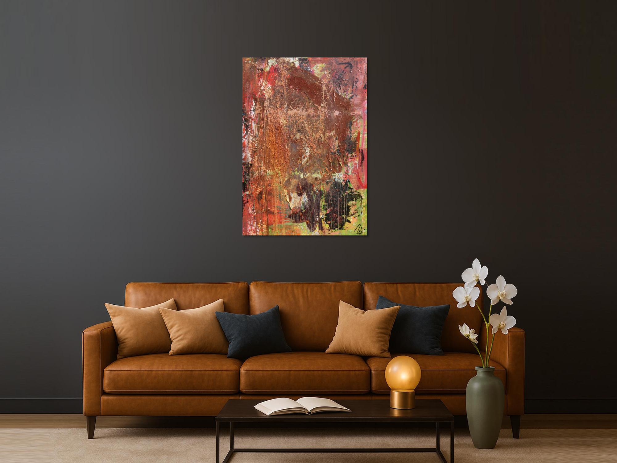 Abstraktes Gemälde in Mischtechnik Acryl und Rost sehr modern und einzigartig mit Struktur