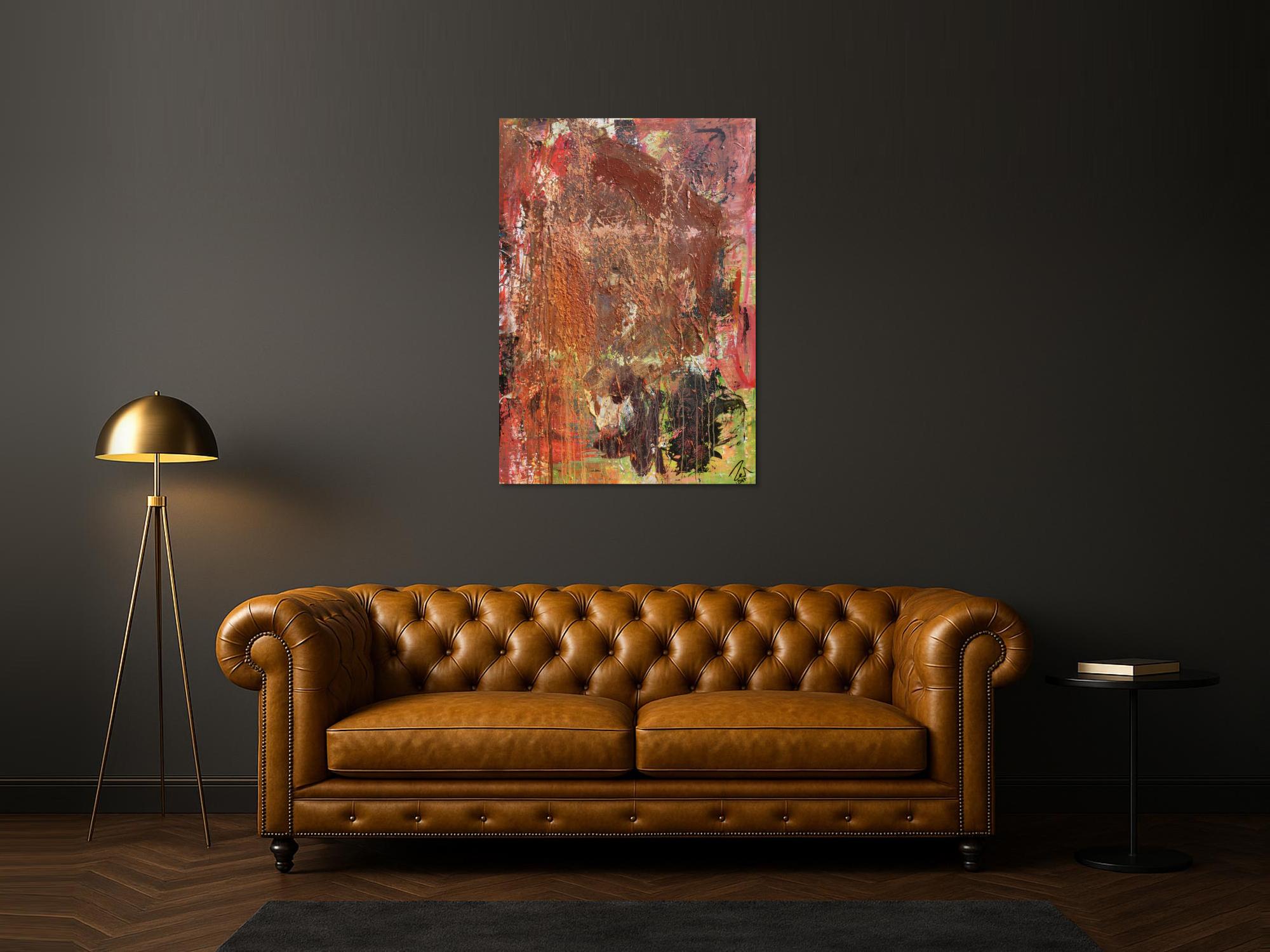 Abstraktes Gemälde in Mischtechnik Acryl und Rost sehr modern und einzigartig mit Struktur