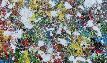 Buntes Abstraktes Acrylbild Action Painting viele Flecken auf Leinwand sehr modern